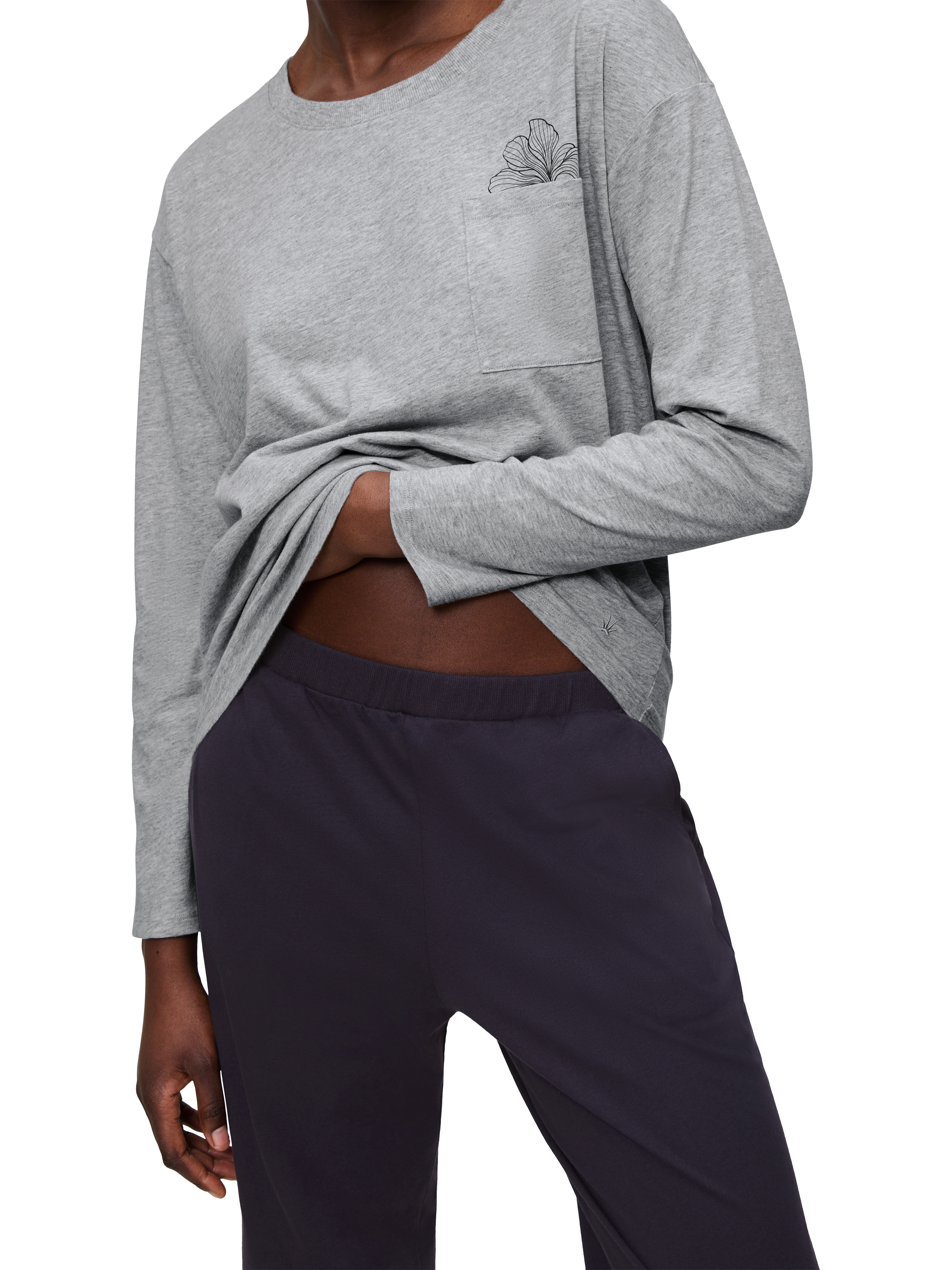 Product image 3 of 5, which shows Triumph Ribbed Jersey Long Pyjama Set, Dark Grey Melange/Pale Grey, 8