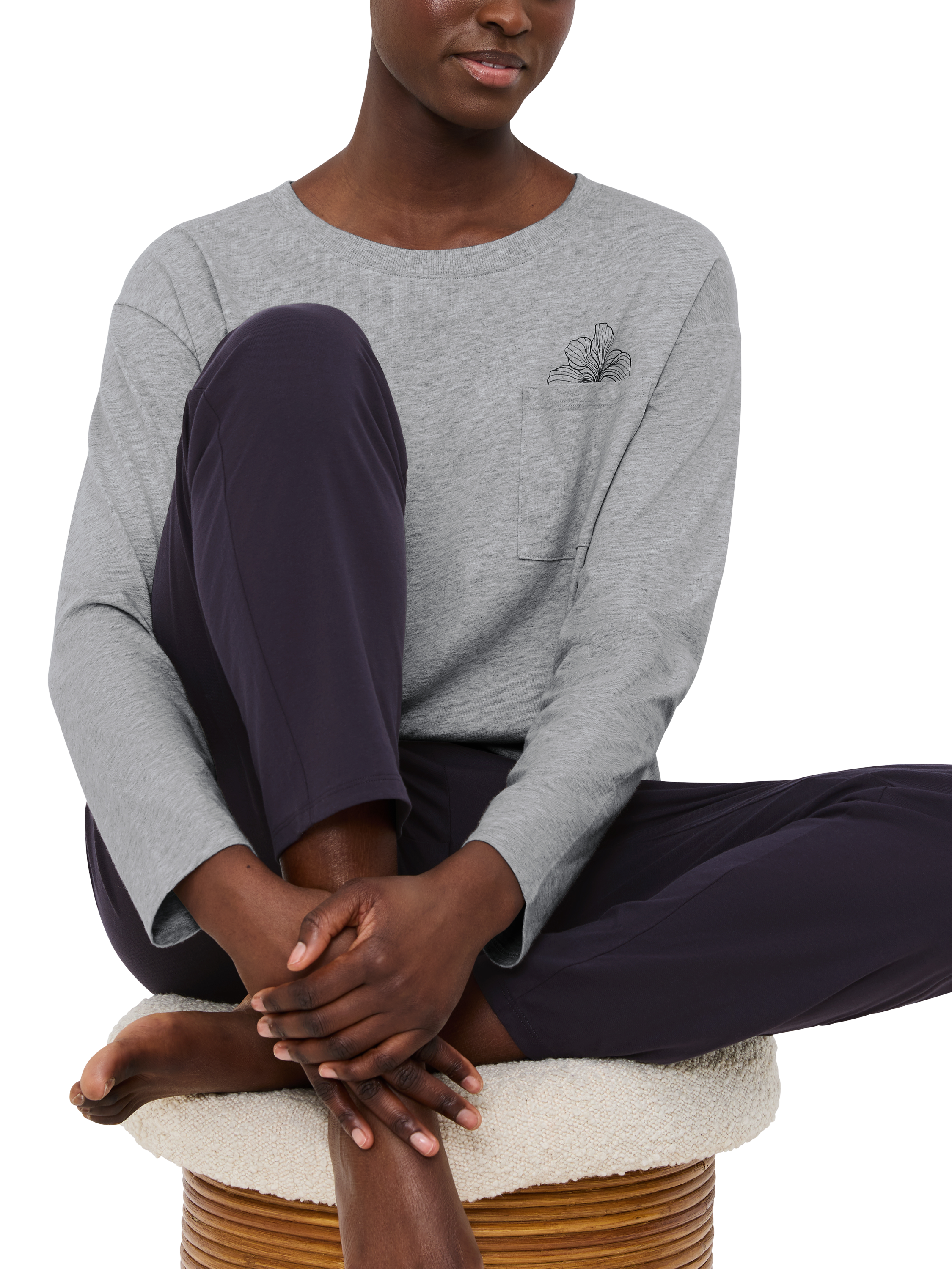 Product image 4 of 5, which shows Triumph Ribbed Jersey Long Pyjama Set, Dark Grey Melange/Pale Grey, 8