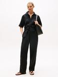 Tommy Hilfiger Short Sleeve Belted Linen Blend Jumpsuit, Black