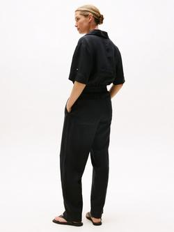 Tommy Hilfiger Short Sleeve Belted Linen Blend Jumpsuit, Black - view 2, Black