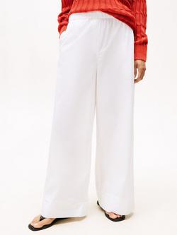 Tommy Hilfiger Relaxed Cotton Poplin Wide Leg Trousers, Optic White, Optic White