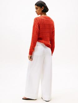 Tommy Hilfiger Relaxed Cotton Poplin Wide Leg Trousers, Optic White - view 2, Optic White