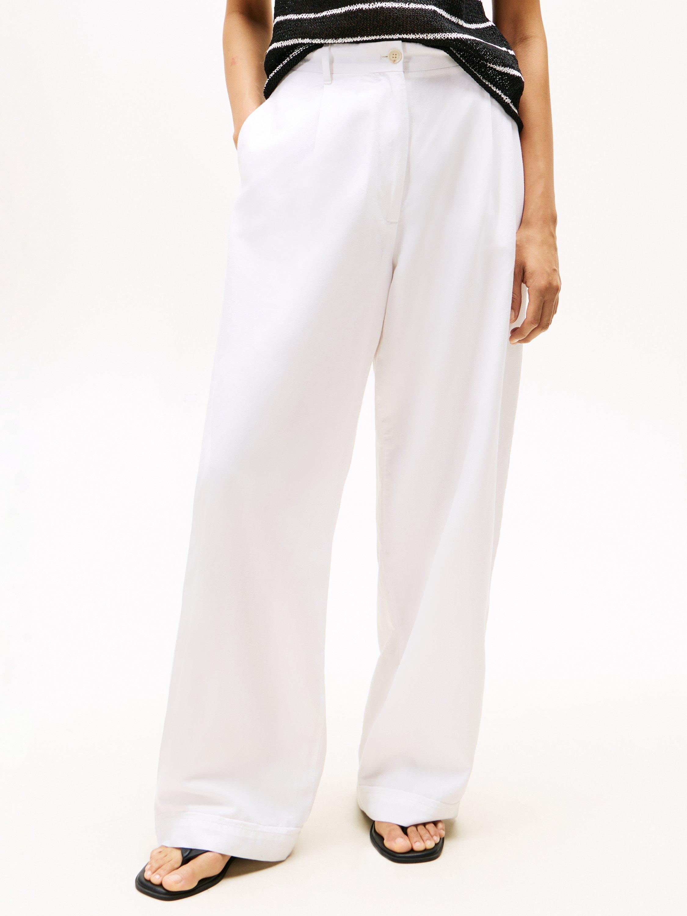 Product image 1 of 5, which shows Tommy Hilfiger Pleat Wide Leg Trousers, Optic White, 6