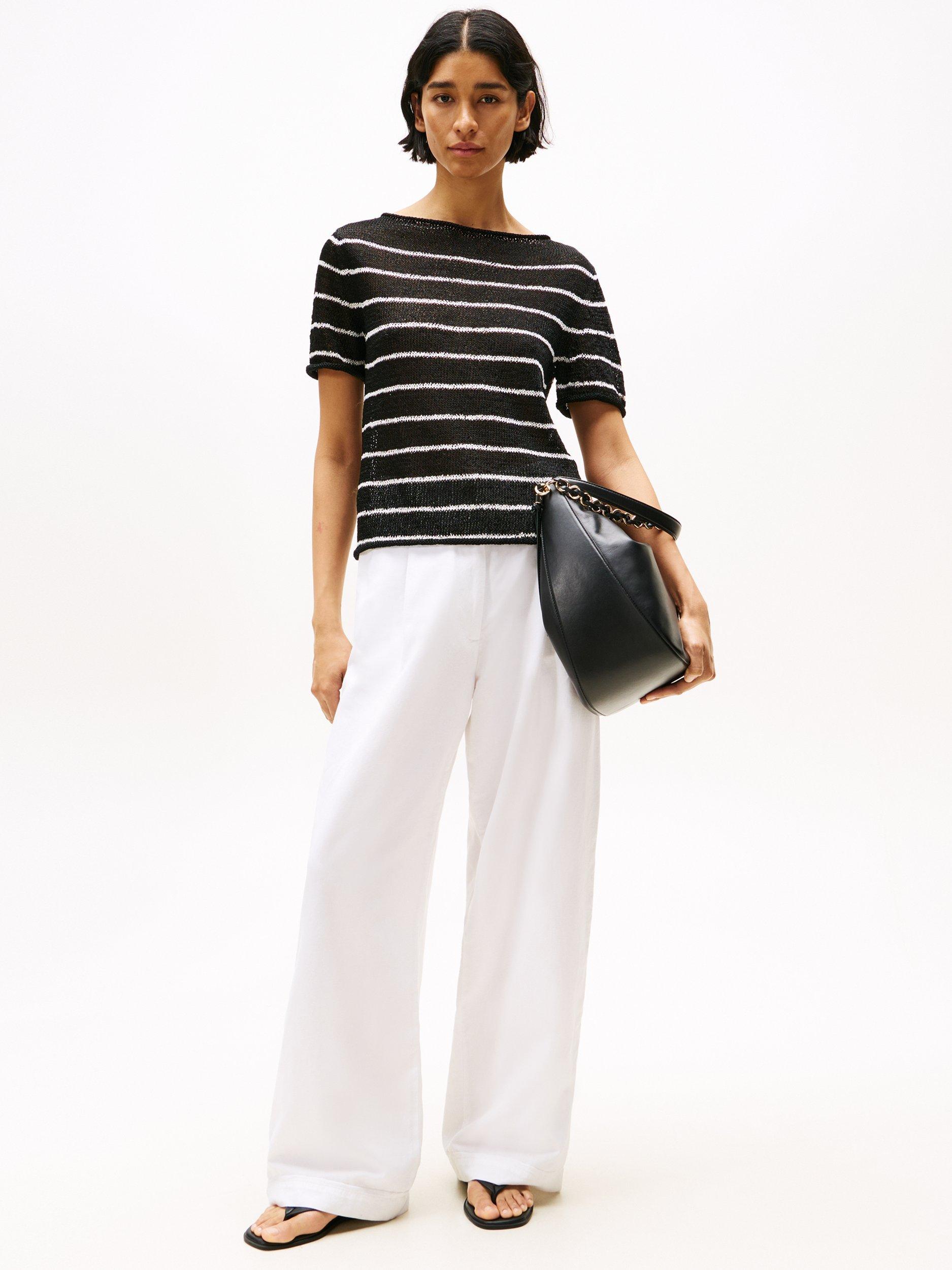Product image 3 of 5, which shows Tommy Hilfiger Pleat Wide Leg Trousers, Optic White, 6