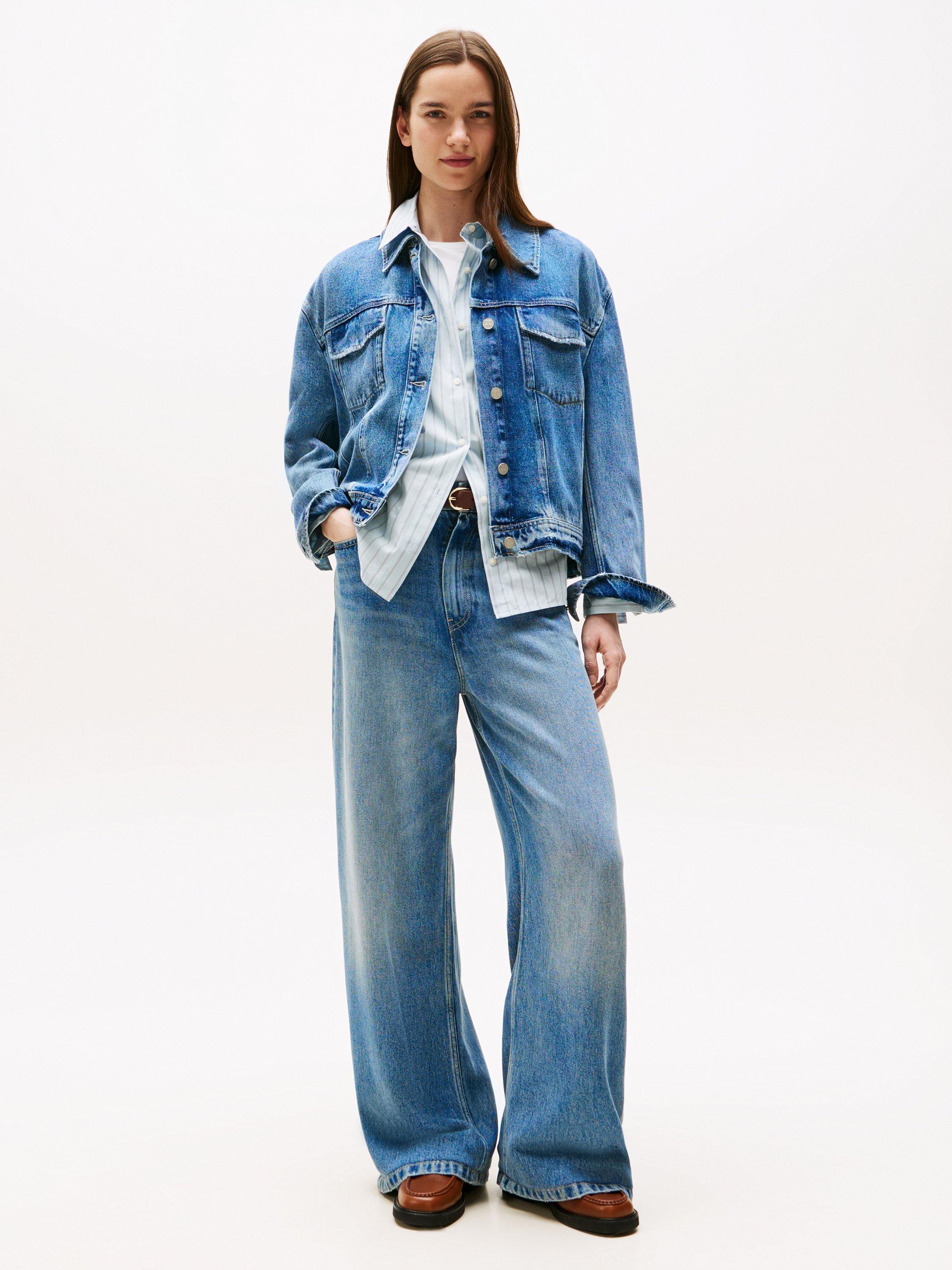 Product image 3 of 5, which shows Tommy Hilfiger Lana Oversized Short Denim Jacket, Light Blue, 6