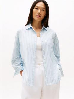 Tommy Hilfiger Oversized Stripe Cotton Shirt, Light Blue, Light Blue
