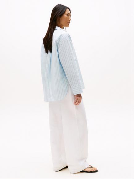 Tommy Hilfiger Oversized Stripe Cotton Shirt, Light Blue - view 2, Light Blue