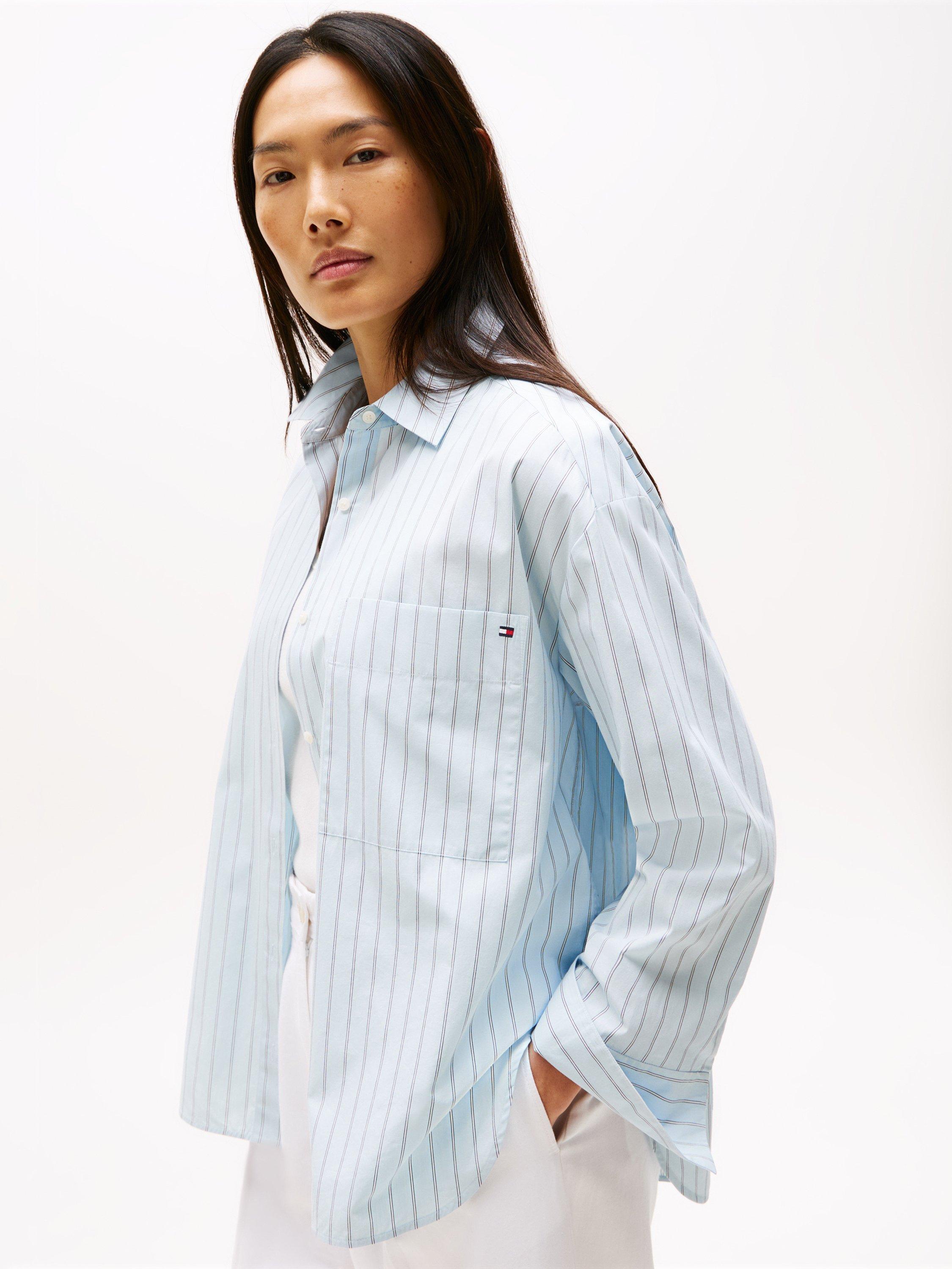 Product image 4 of 5, which shows Tommy Hilfiger Oversized Stripe Cotton Shirt, Light Blue, 6