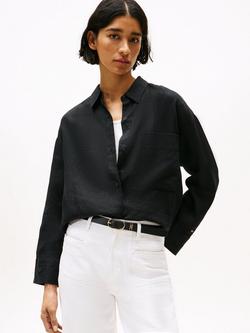 Tommy Hilfiger Oversized Pure Linen Shirt, Black, Black