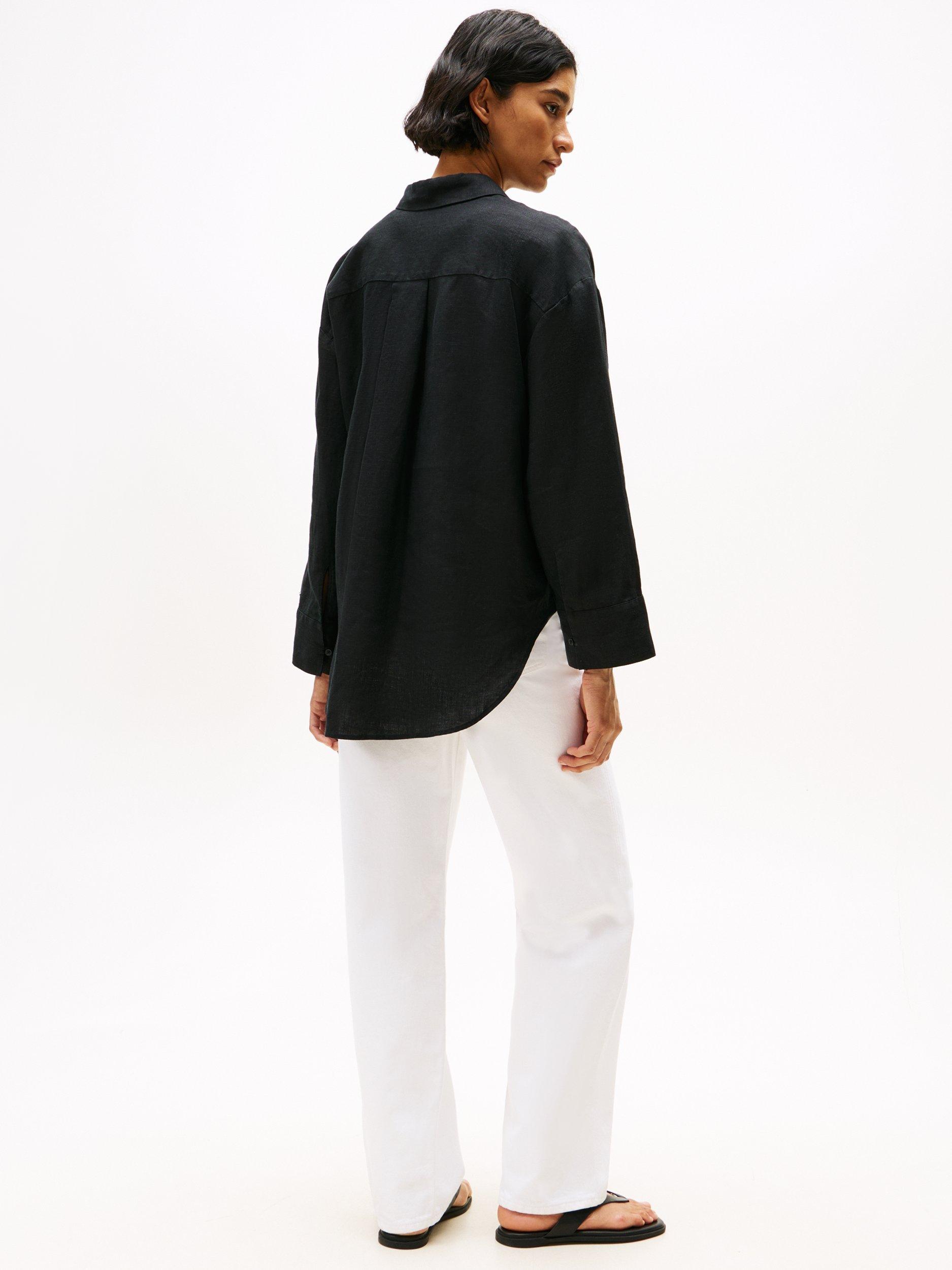 Product image 2 of 5, which shows Tommy Hilfiger Oversized Pure Linen Shirt, Black, 8