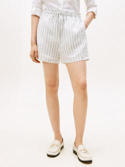 Tommy Hilfiger Stripe Wide Leg Pure Linen Shorts, Ecru/Multi, Ecru/Multi