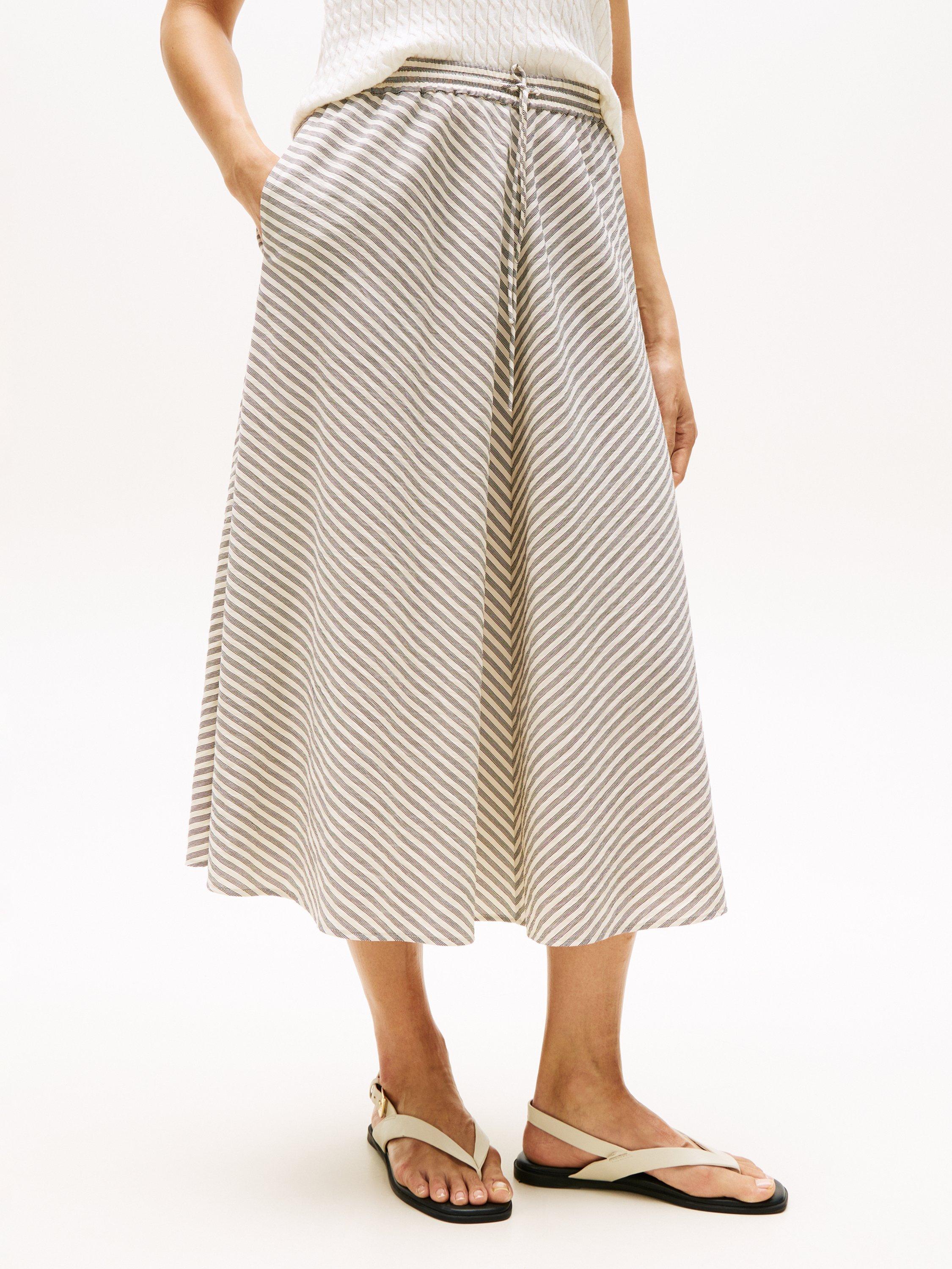 Product image 1 of 5, which shows Tommy Hilfiger Crinkle A-Line Midi Skirt, Natural/Multi, 6