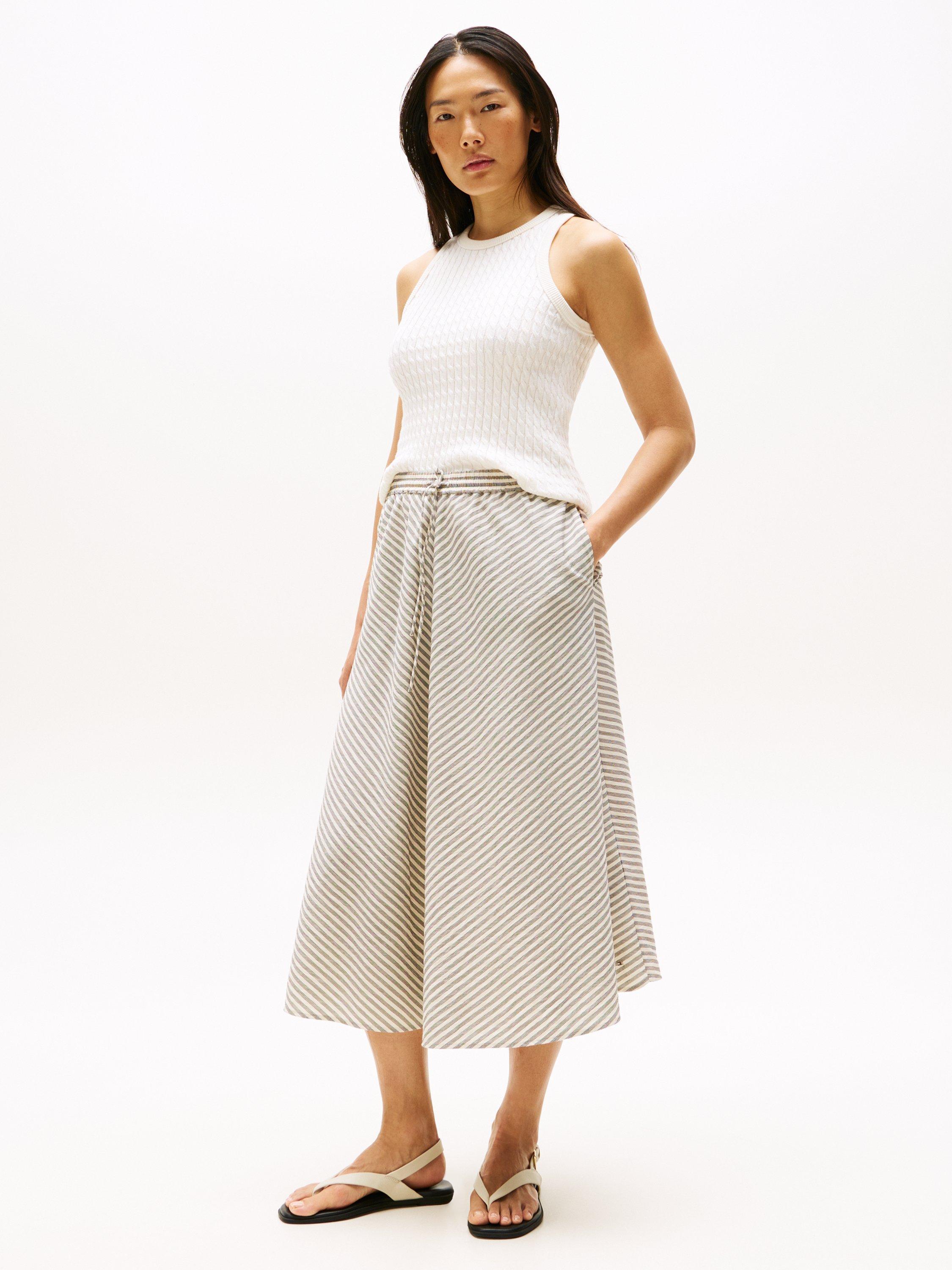 Product image 3 of 5, which shows Tommy Hilfiger Crinkle A-Line Midi Skirt, Natural/Multi, 6