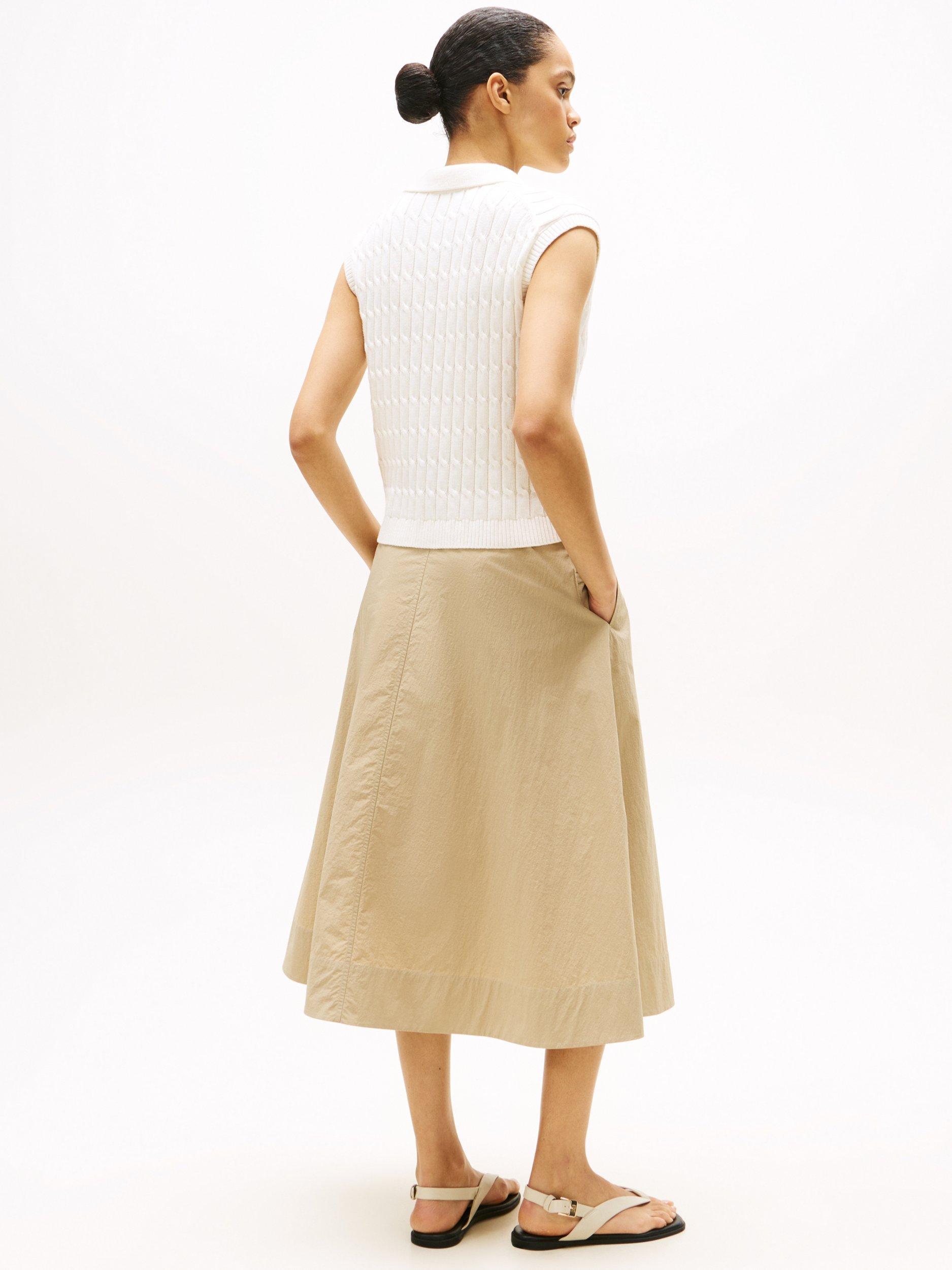 Product image 2 of 5, which shows Tommy Hilfiger Cable Knit Sleeveless Jumper, Ivory, M