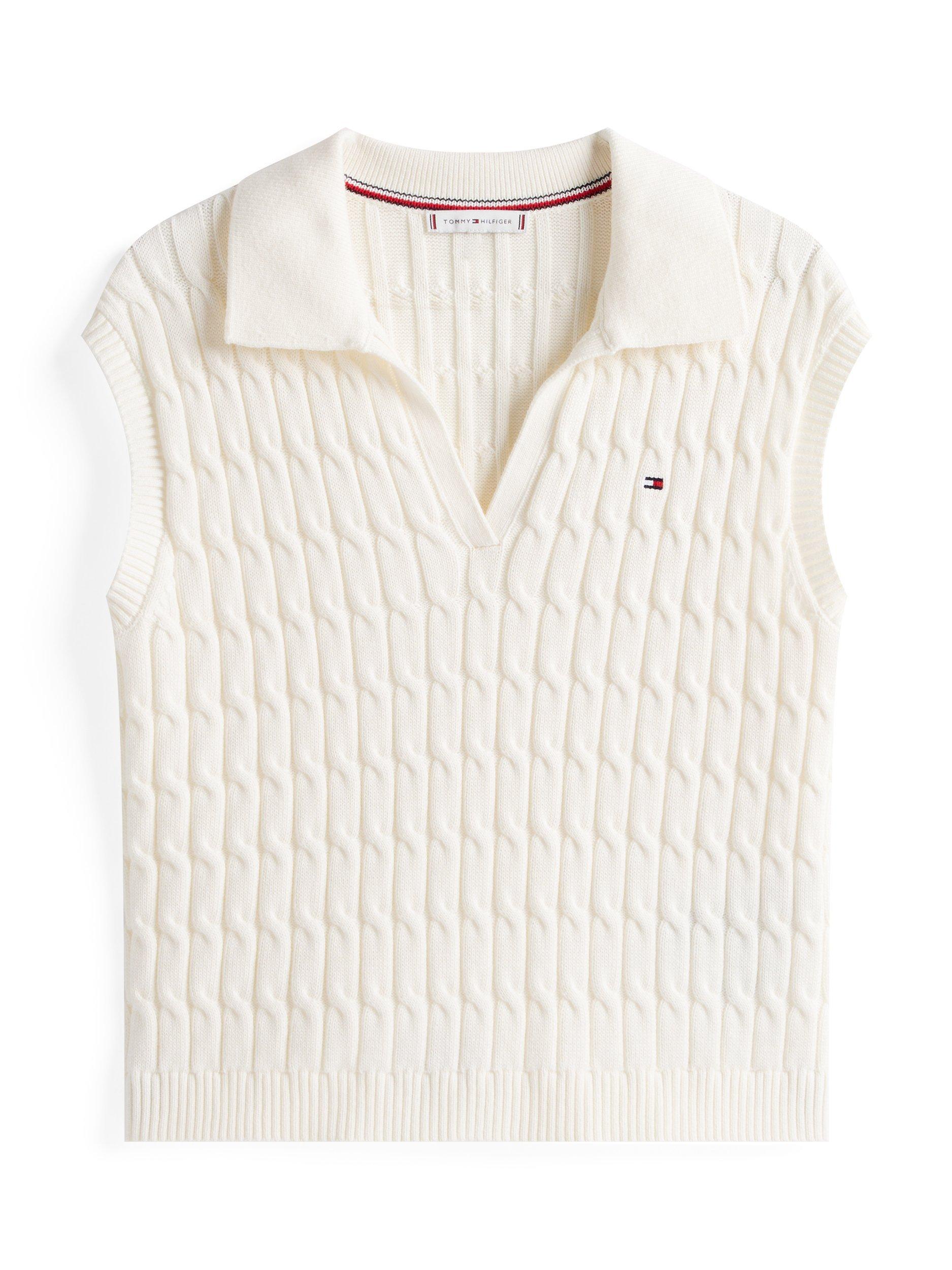 Product image 5 of 5, which shows Tommy Hilfiger Cable Knit Sleeveless Jumper, Ivory, M