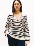 Tommy Hilfiger Crochet Oversized Stripe Jumper, Sand/Navy
