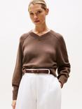 Tommy Hilfiger V-Neck Jersey Jumper, Mid Brown