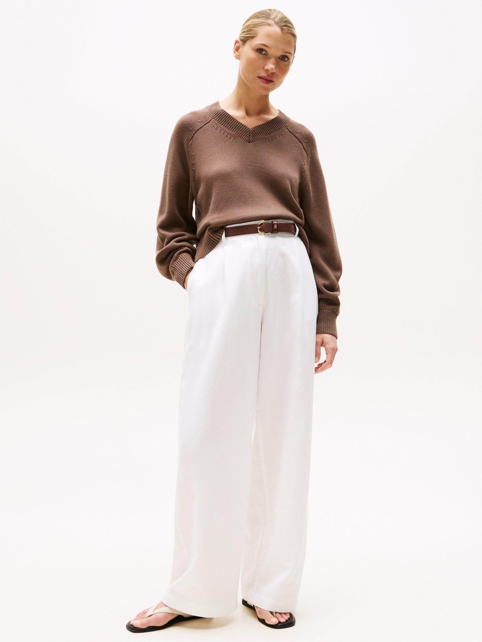 Product image 3 of 5, which shows Tommy Hilfiger V-Neck Jersey Jumper, Mid Brown, XS