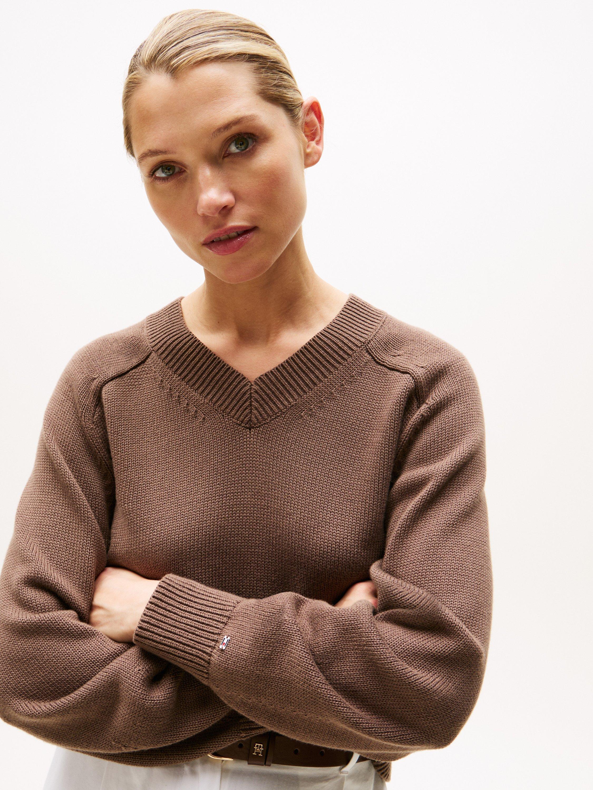 Product image 4 of 5, which shows Tommy Hilfiger V-Neck Jersey Jumper, Mid Brown, XS