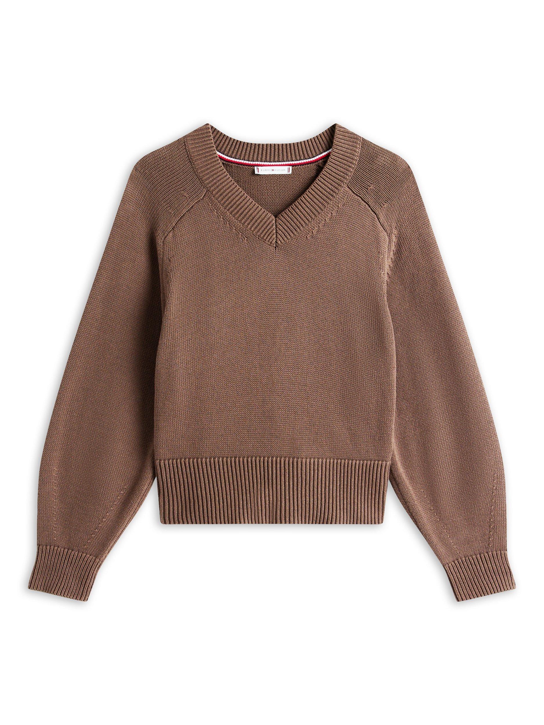 Product image 5 of 5, which shows Tommy Hilfiger V-Neck Jersey Jumper, Mid Brown, XS