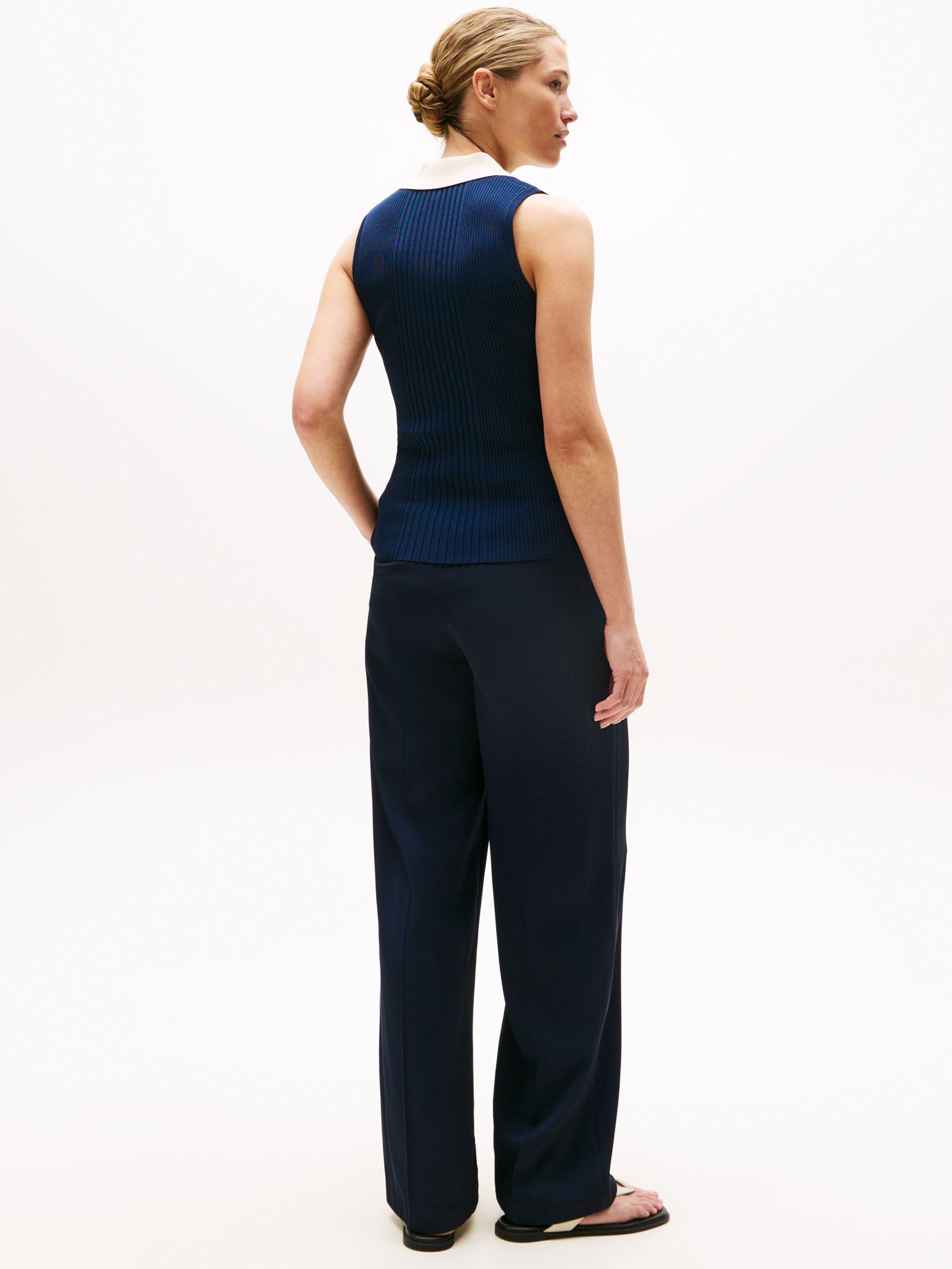 Product image 2 of 5, which shows Tommy Hilfiger Ribbed Sleeveless Polo Shirt, Navy, XS