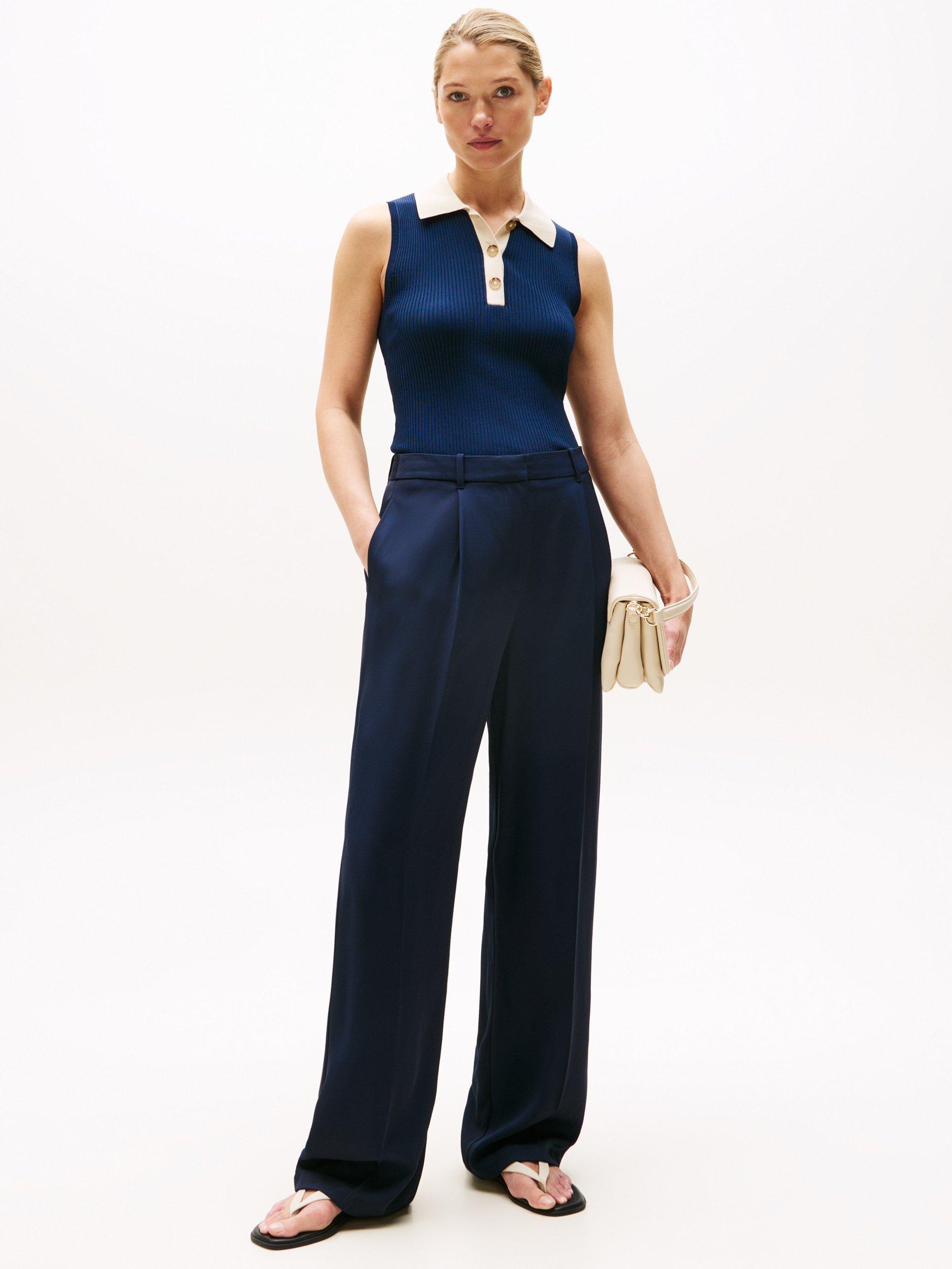 Product image 3 of 5, which shows Tommy Hilfiger Ribbed Sleeveless Polo Shirt, Navy, XS
