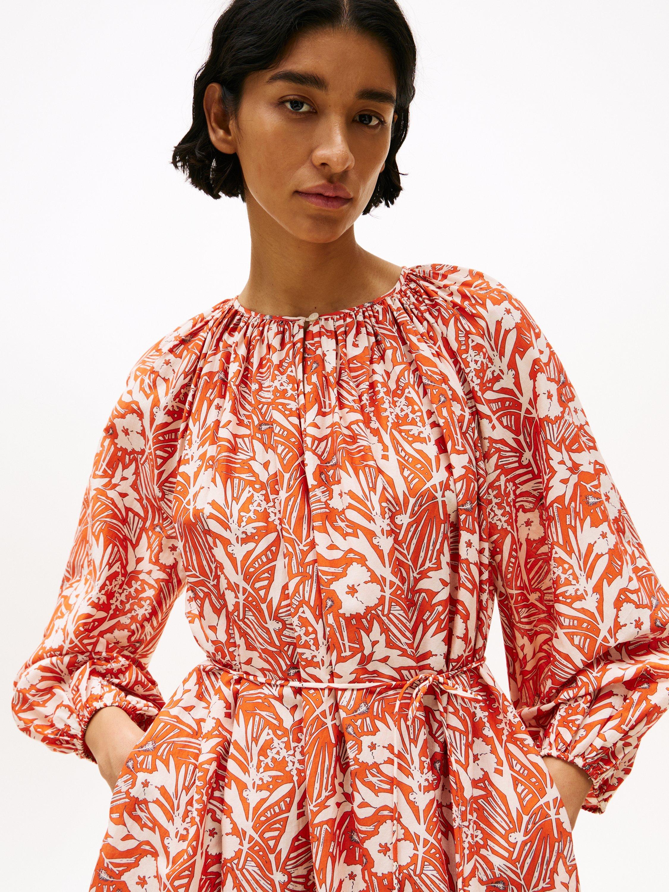 Product image 3 of 5, which shows Tommy Hilfiger Oversized Floral Mini Dress, Orange, 10
