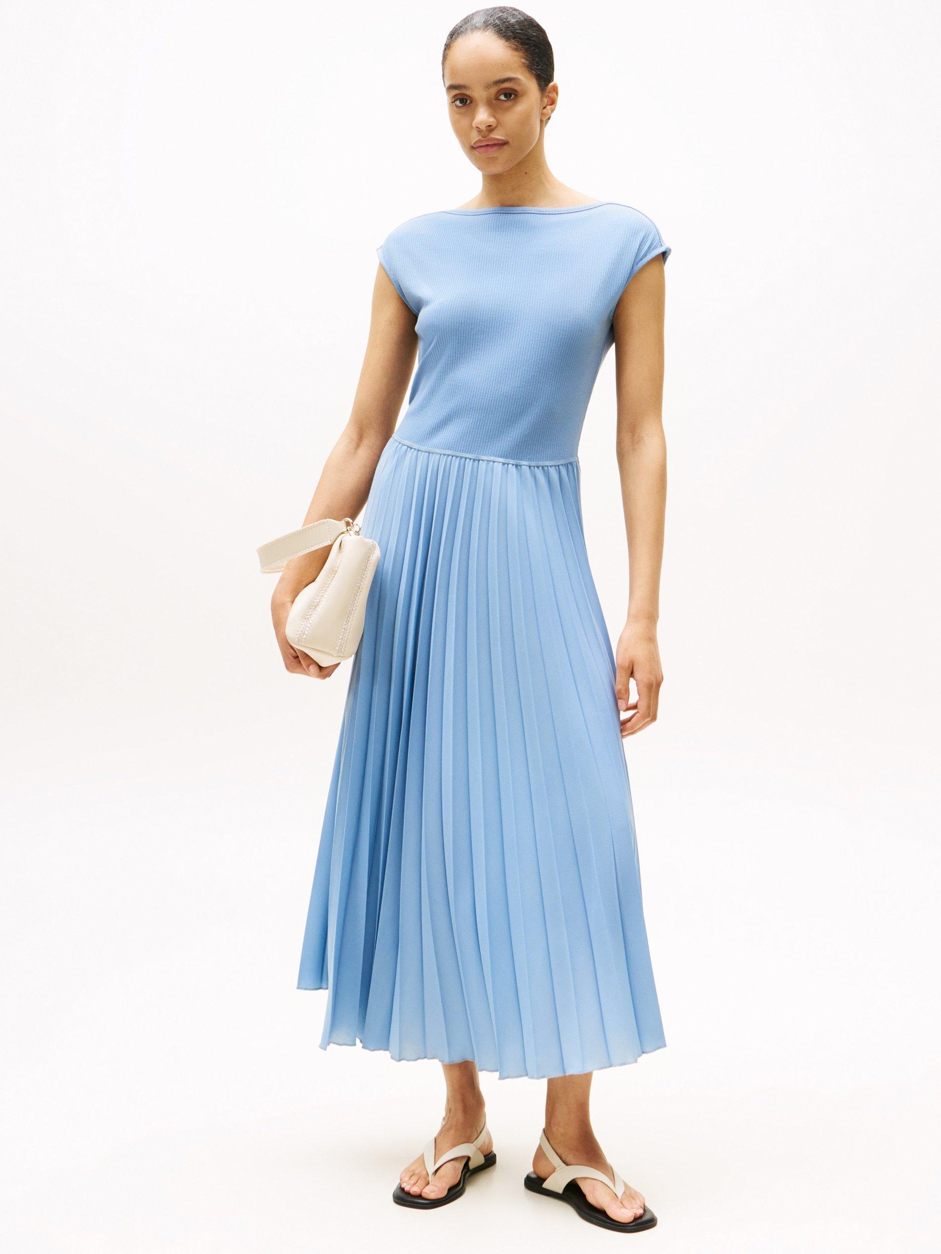Product image 1 of 5, which shows Tommy Hilfiger Pleated Skirt Maxi Dress, Brisk Blue, XS