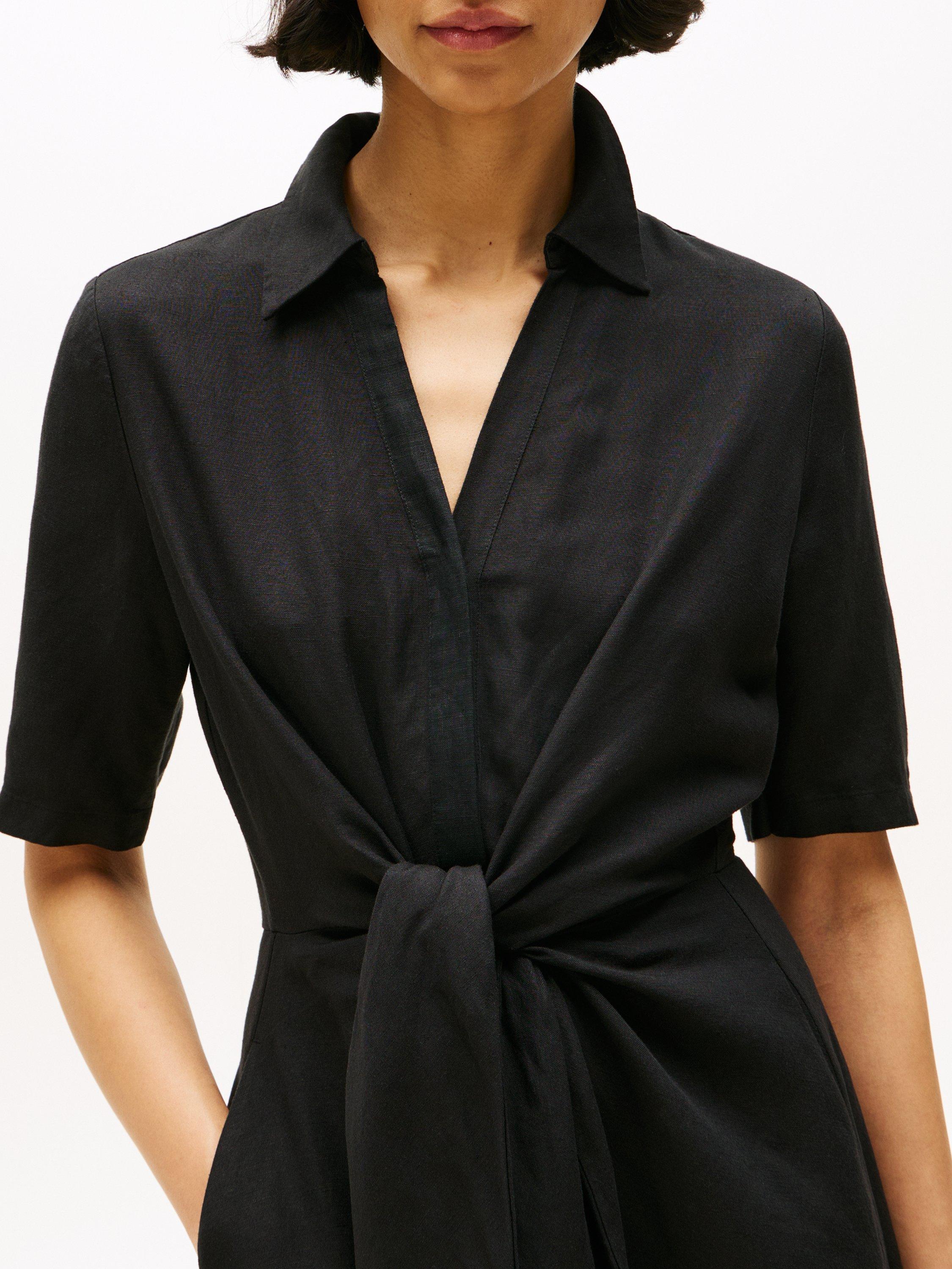 Product image 3 of 5, which shows Tommy Hilfiger Linen Blend Midi Shirt Dress, Black, 14