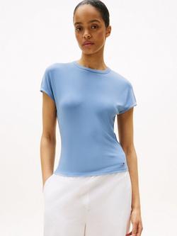 Tommy Hilfiger Ribbed High Crew Neck Slim Fit T-Shirt, Brisk Blue