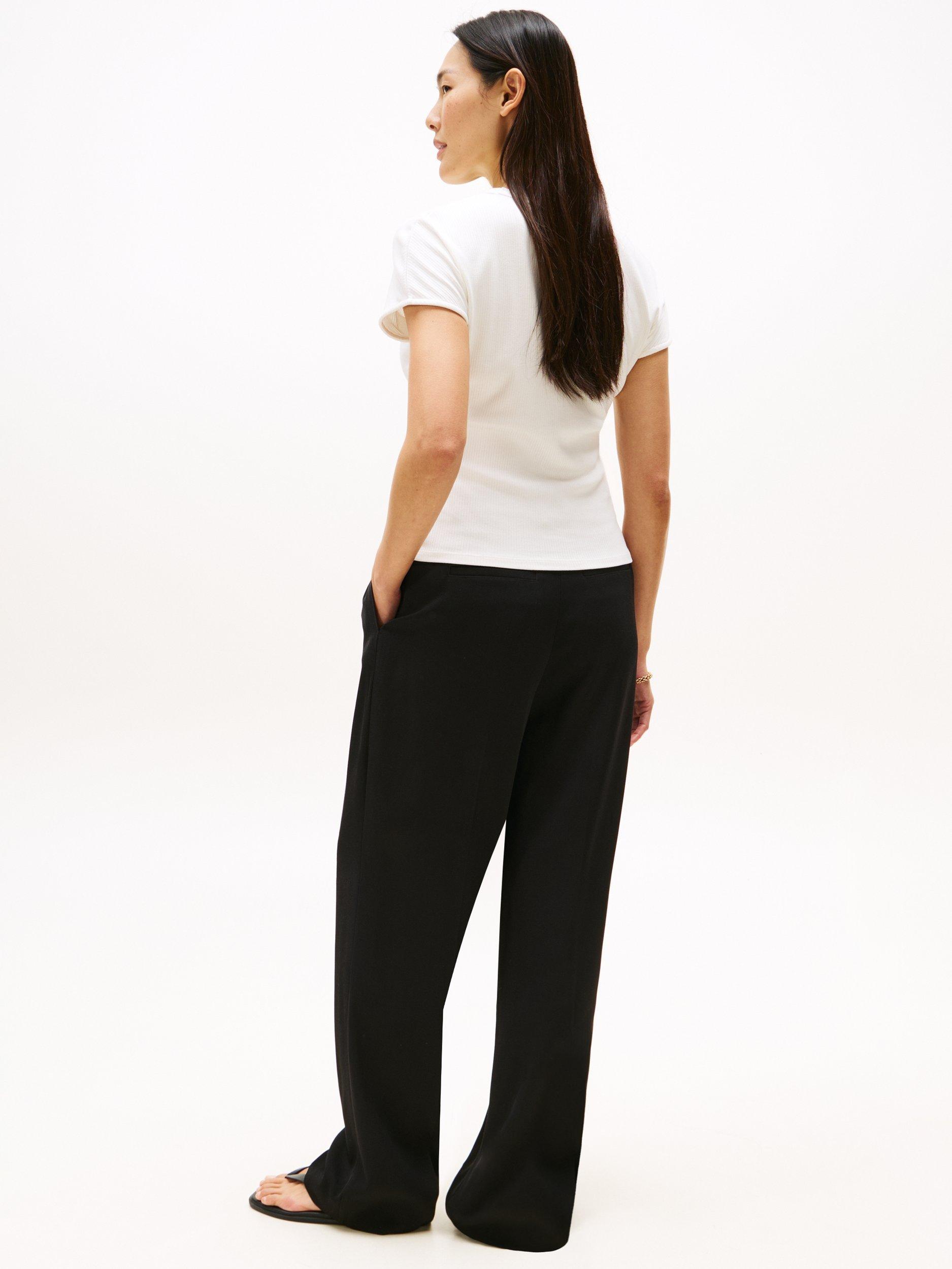 Product image 2 of 5, which shows Tommy Hilfiger Ribbed High Crew Neck Slim Fit T-Shirt, Ivory Silk, XS