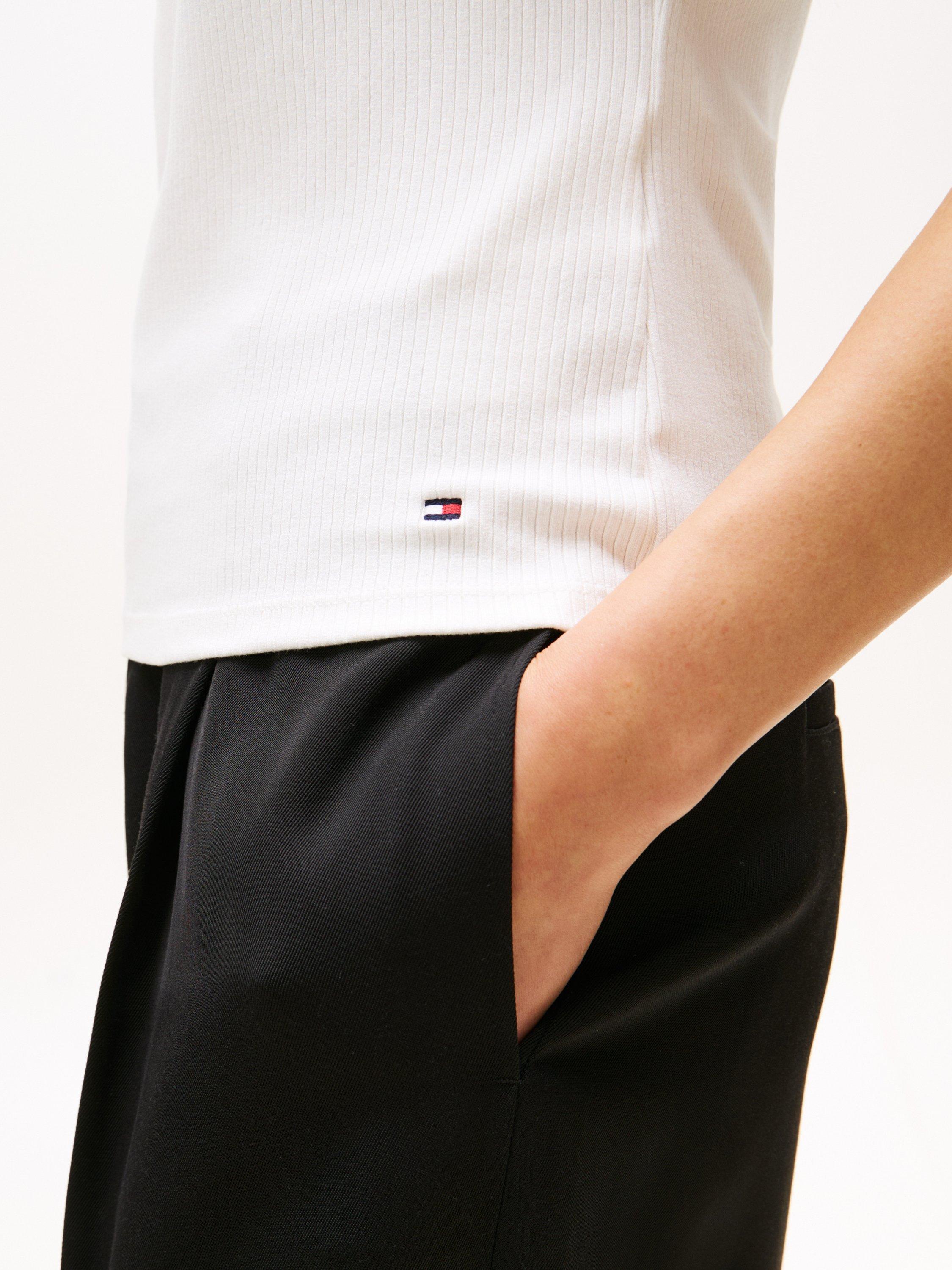 Product image 4 of 5, which shows Tommy Hilfiger Ribbed High Crew Neck Slim Fit T-Shirt, Ivory Silk, XS