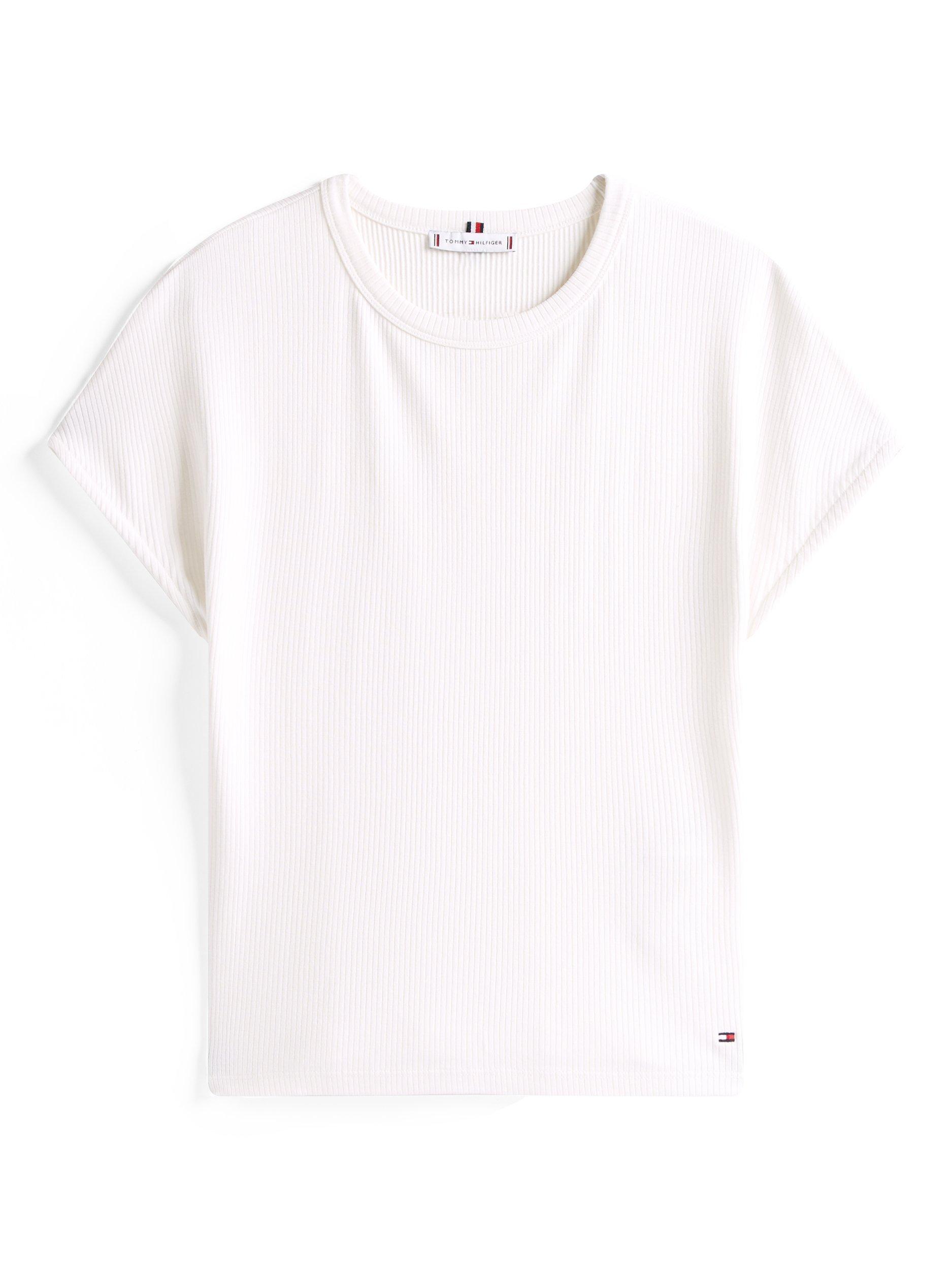 Product image 5 of 5, which shows Tommy Hilfiger Ribbed High Crew Neck Slim Fit T-Shirt, Ivory Silk, XS