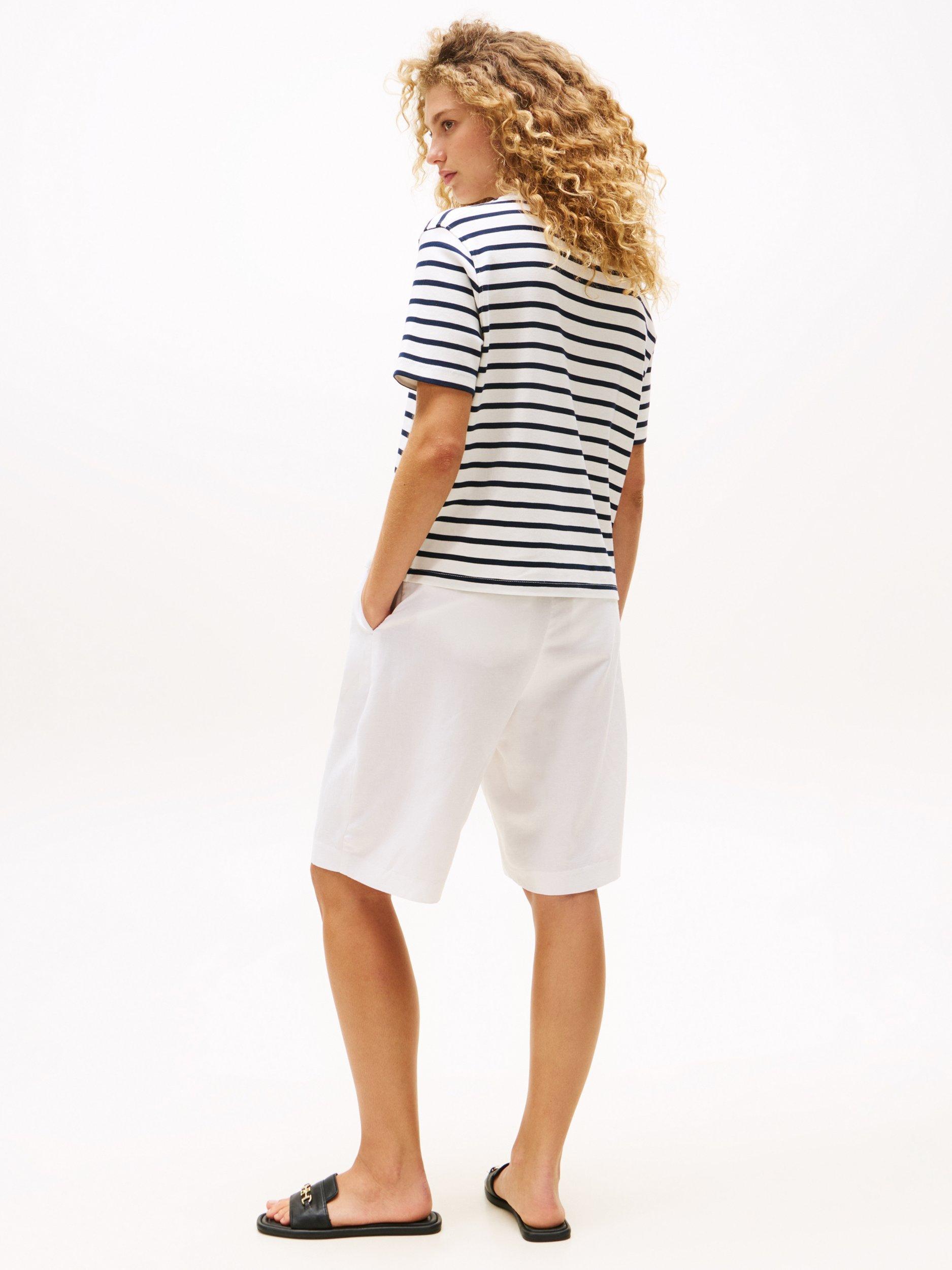 Product image 2 of 5, which shows Tommy Hilfiger Stripe Logo T-Shirt, Ecru/Navy, XS