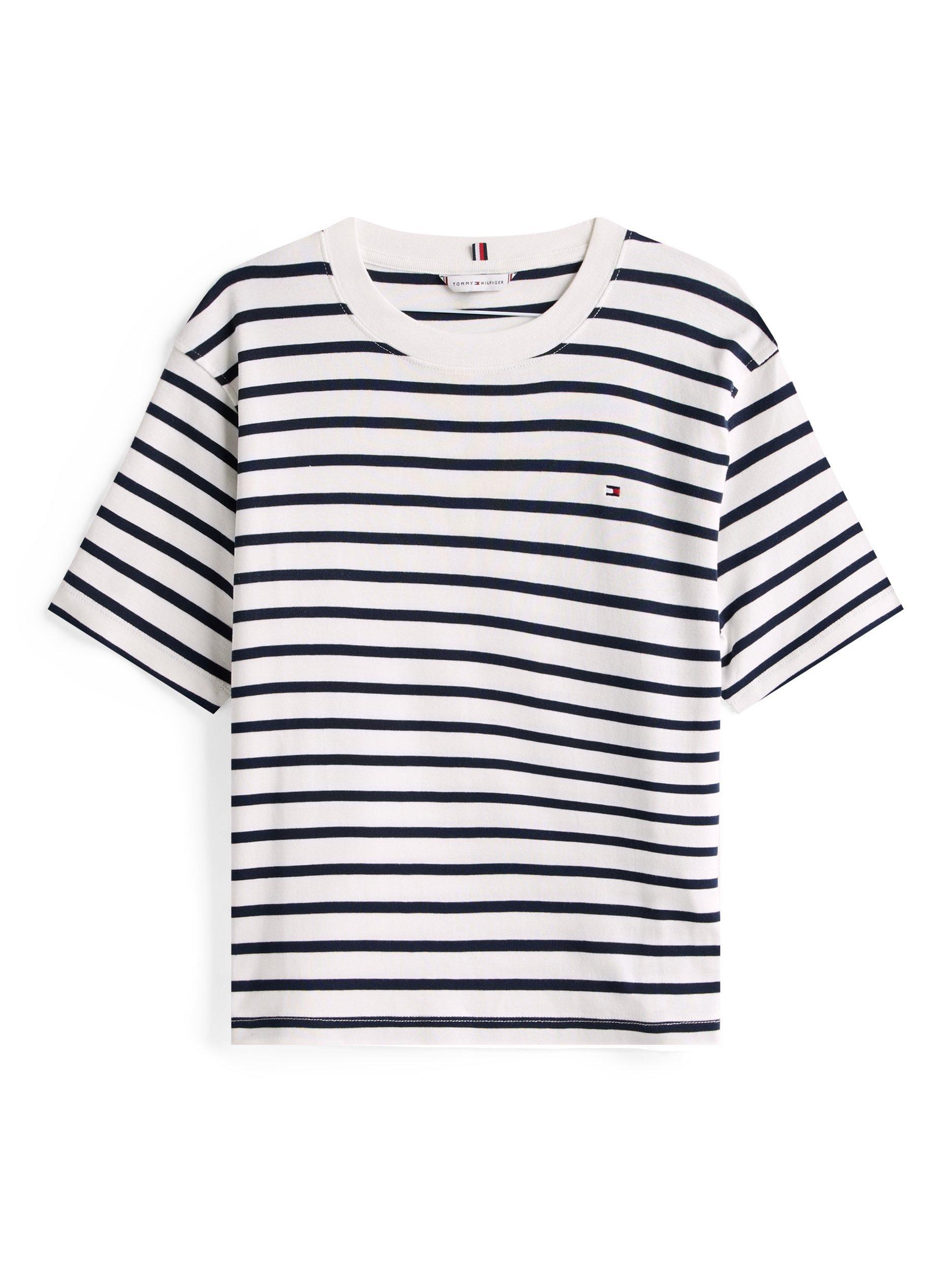 Product image 5 of 5, which shows Tommy Hilfiger Stripe Logo T-Shirt, Ecru/Navy, XS