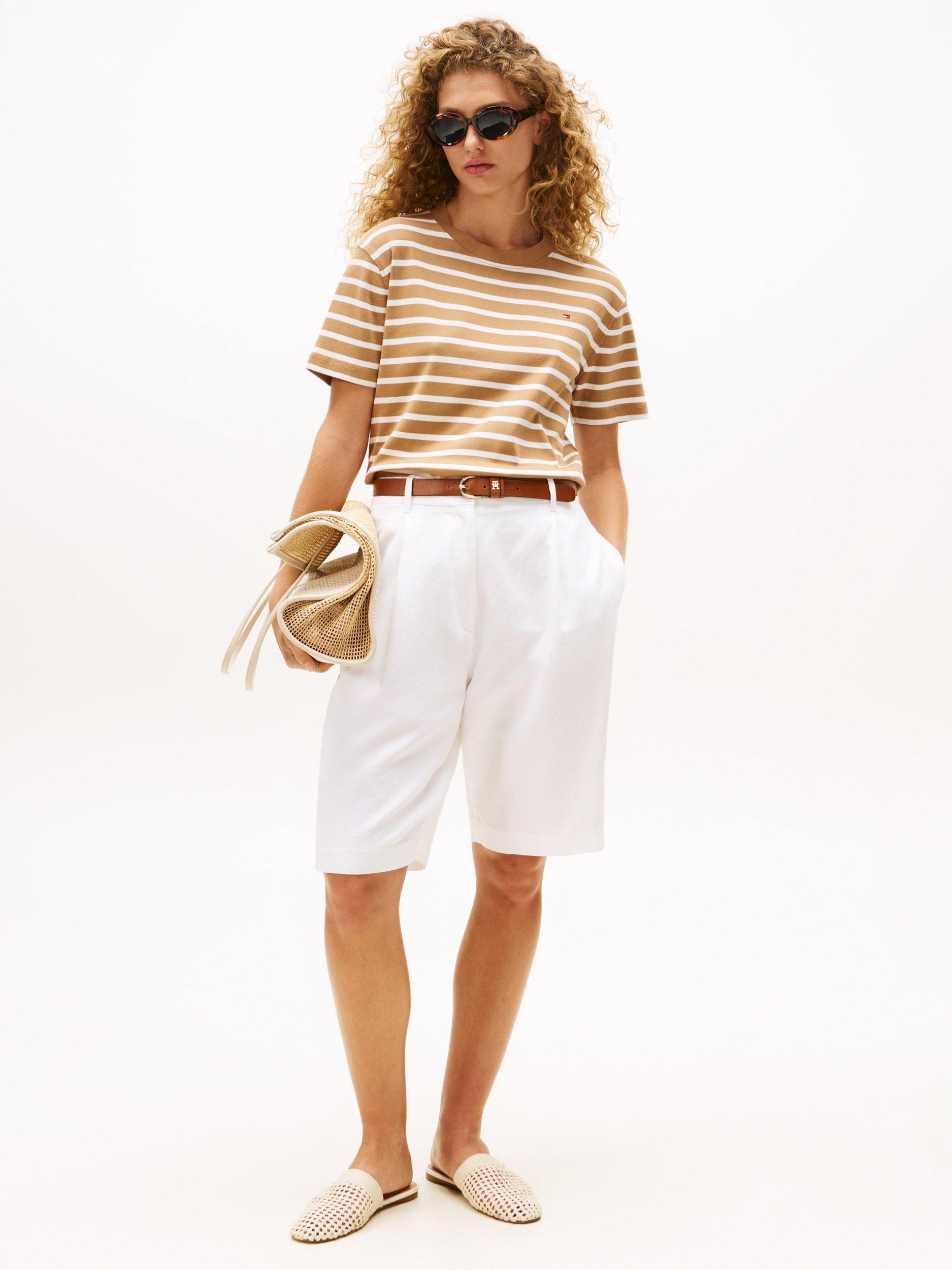 Product image 3 of 5, which shows Tommy Hilfiger Stripe Logo T-Shirt, Hickory/Ecru, XS
