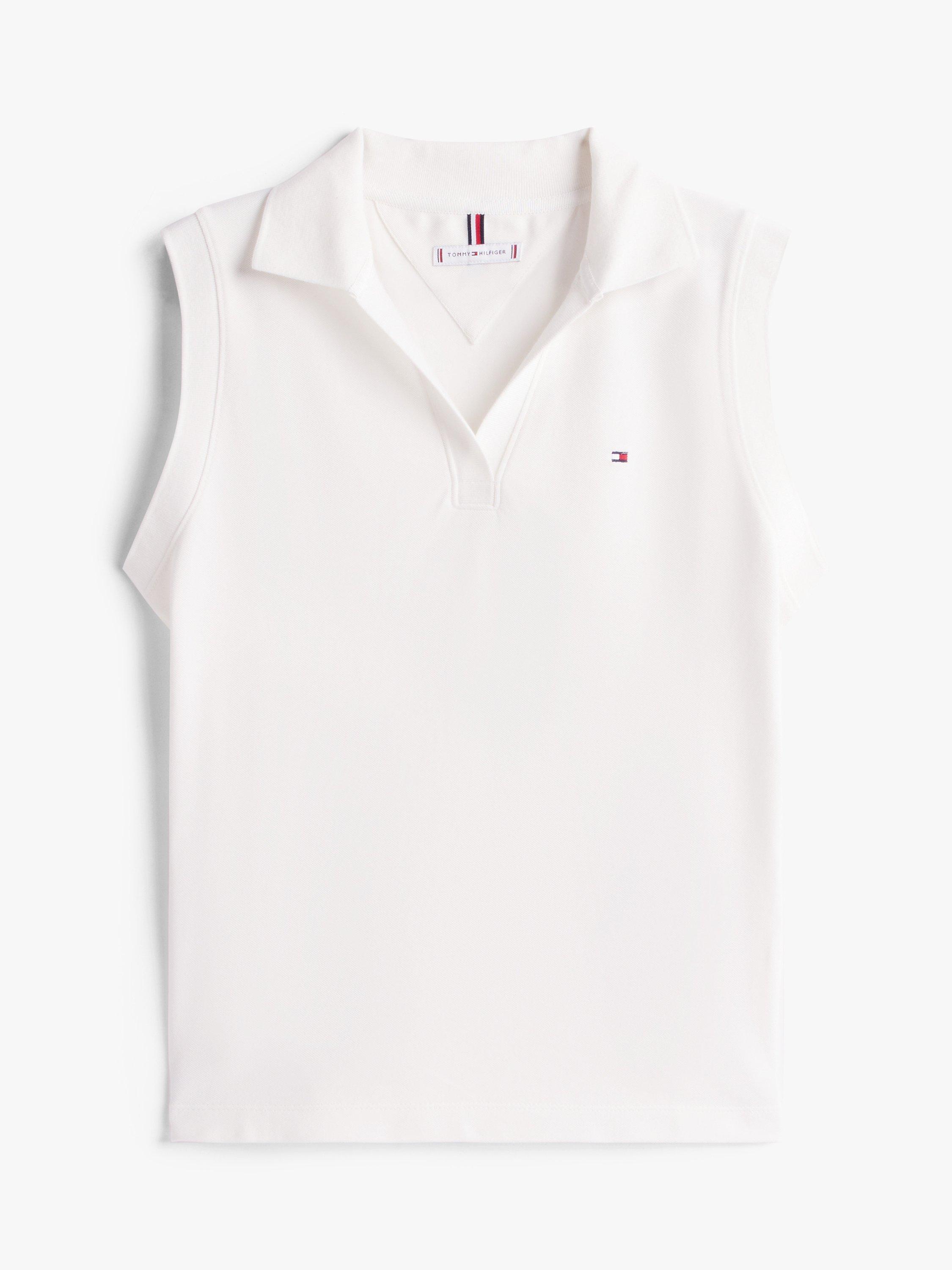 Product image 5 of 5, which shows Tommy Hilfiger Pique Relaxed Fit Sleeveless Polo Shirt, Optic White, S