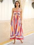 Yumi Geometric Stripe Halterneck Maxi Dress, Multi