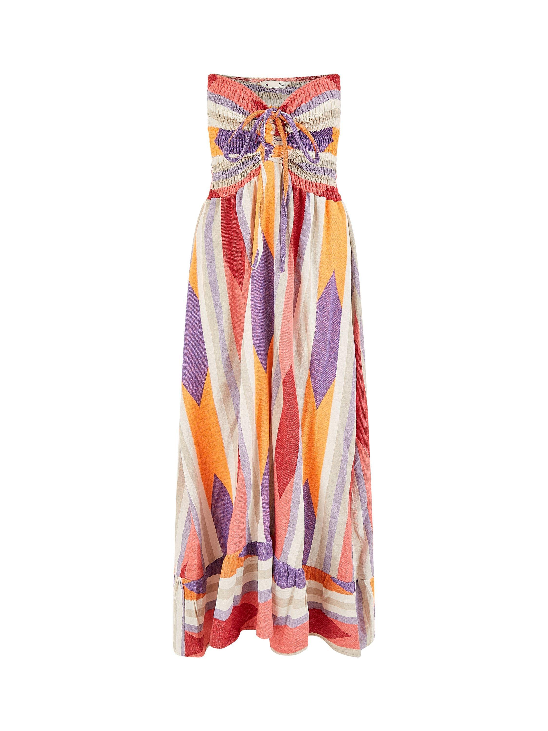 Product image 5 of 6, which shows Yumi Geometric Stripe Halterneck Maxi Dress, Multi, S