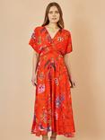Yumi Bird And Floral Kimono Midi Dress, Orange/Multi