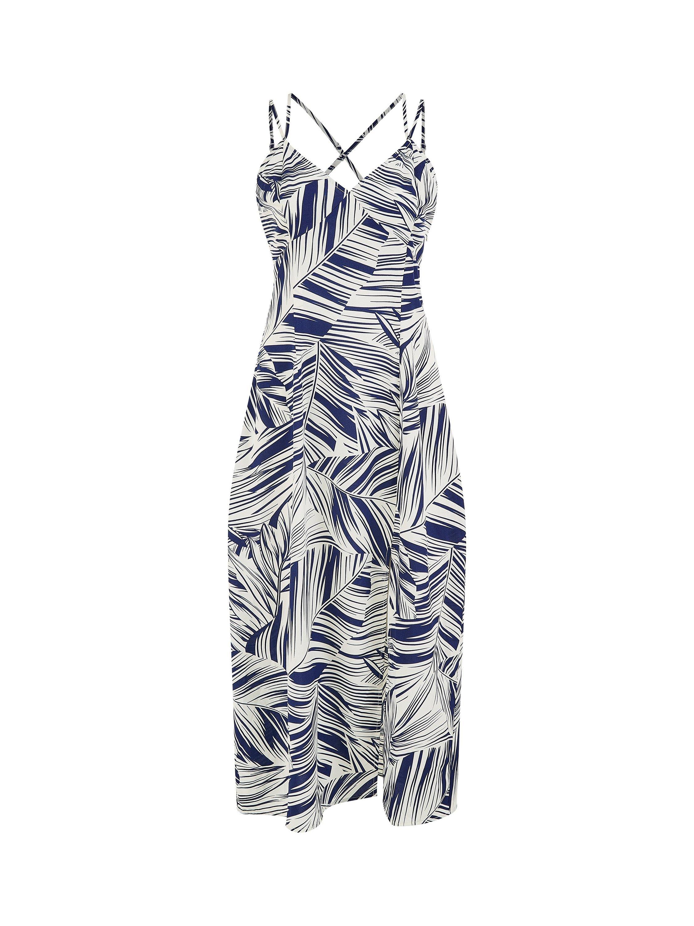 Product image 4 of 4, which shows Yumi Abstract Leaf Print Maxi Dress , Navy, 8