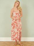 Yumi Abstract Leaf Print Maxi Dress, Orange/White