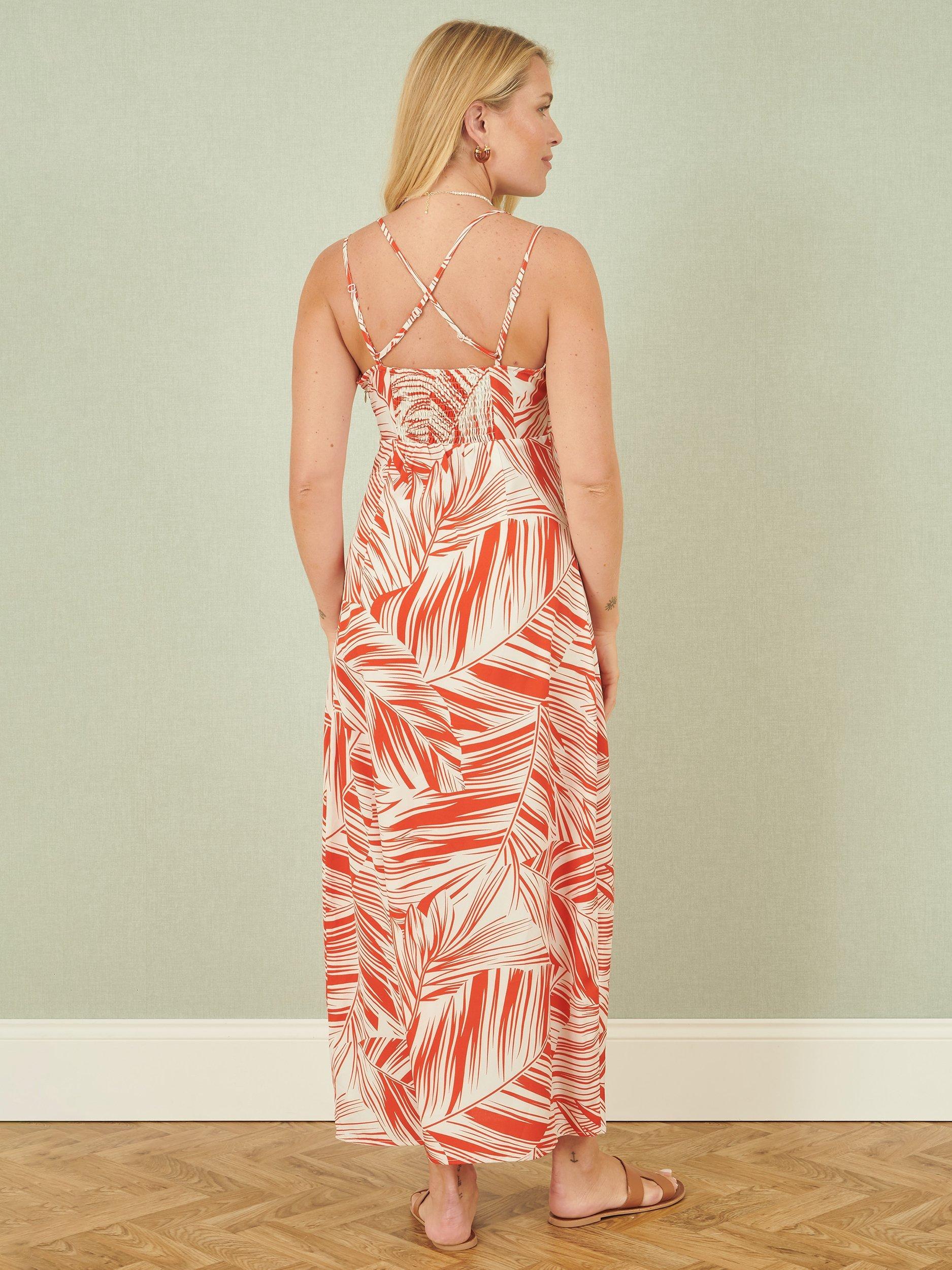Product image 4 of 5, which shows Yumi Abstract Leaf Print Maxi Dress , Orange/White, 8