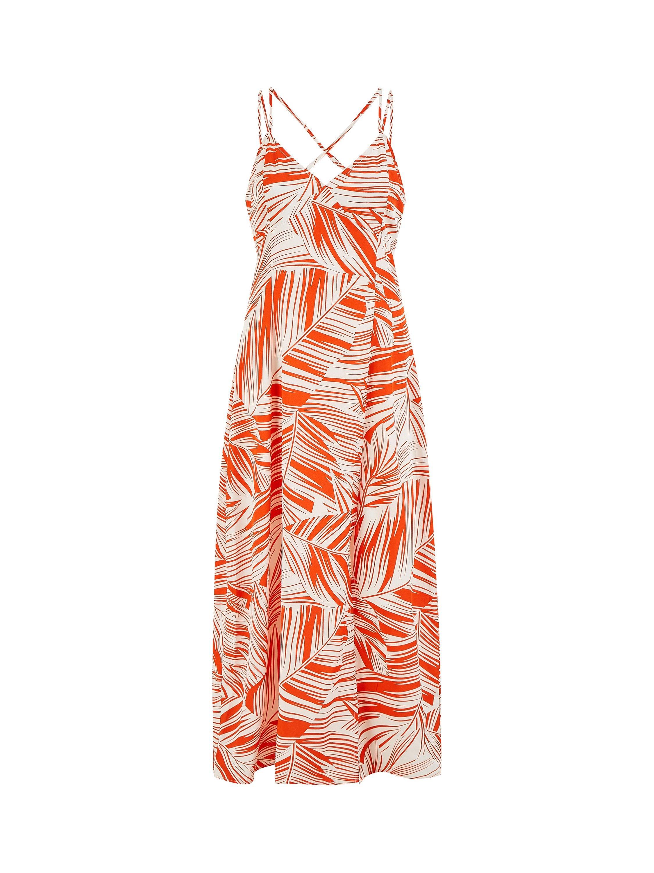 Product image 5 of 5, which shows Yumi Abstract Leaf Print Maxi Dress , Orange/White, 8