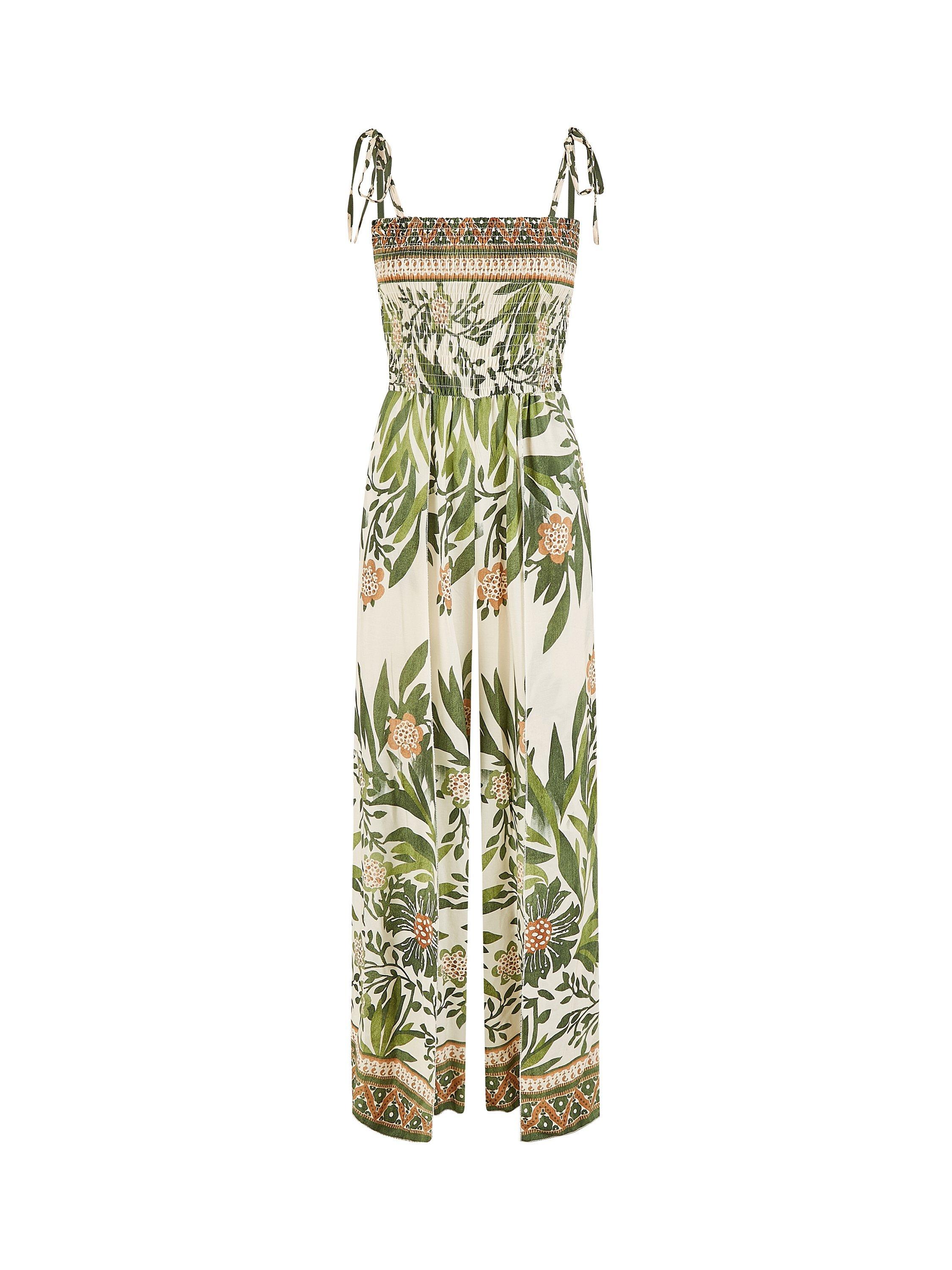 Product image 5 of 5, which shows Yumi Palm Print Wide Leg Jumpsuit, Green, 8