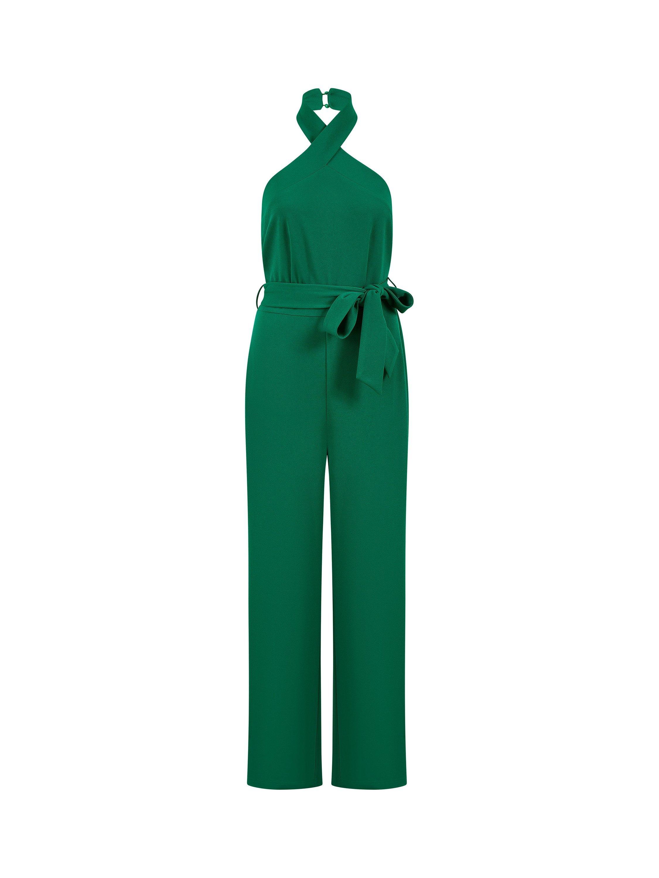 Product image 5 of 5, which shows Yumi Cross Over Halterneck Jumpsuit, Green, 8