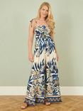 Yumi Palm Print Wide Leg Jumpsuit, Navy