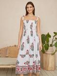 Yumi Floral Smocked Midi Dress, White/Multi