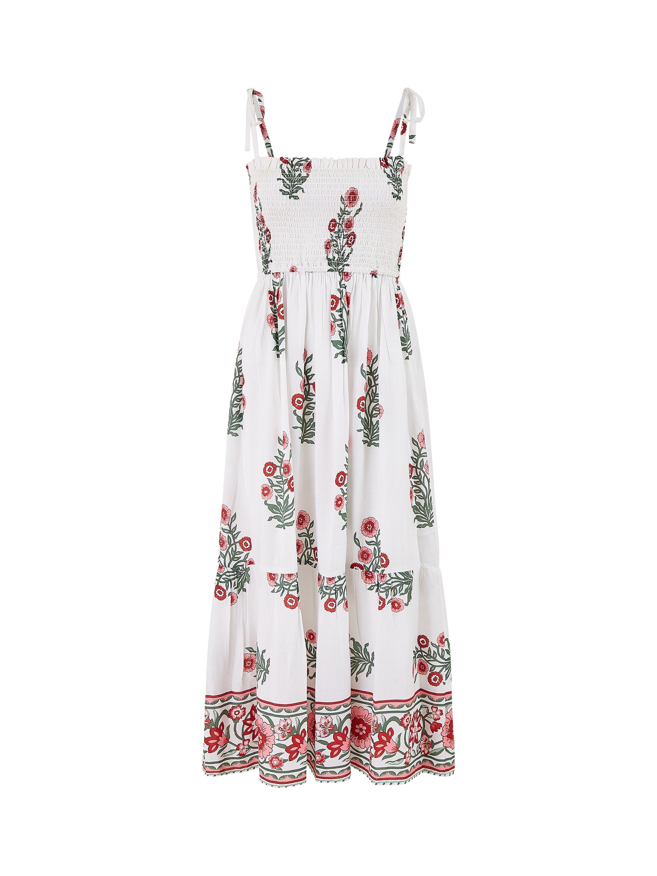 Product image 5 of 5, which shows Yumi Floral Smocked Midi Dress, White/Multi, 8