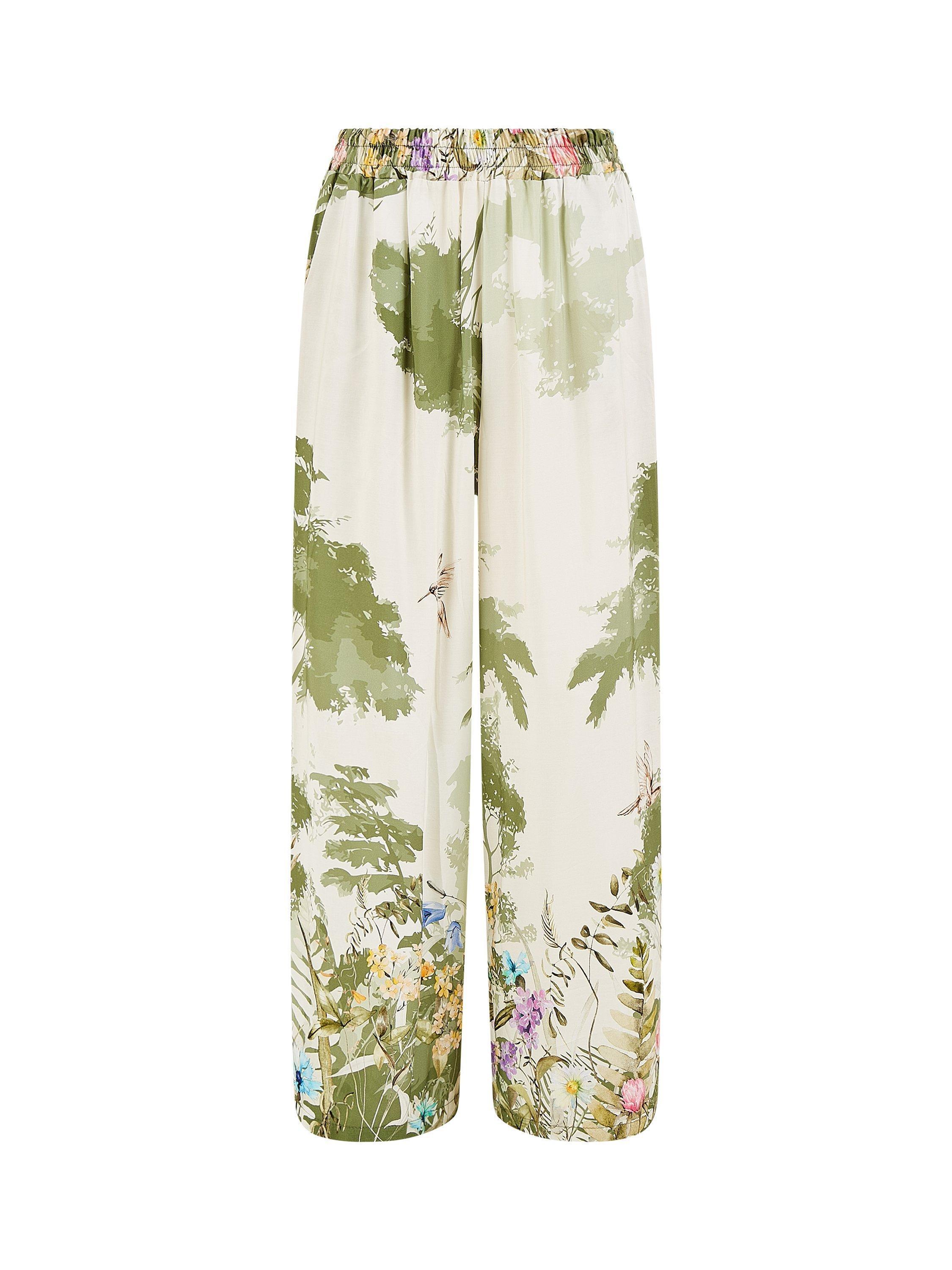 Product image 4 of 5, which shows Yumi Palm Print Wide Leg Trousers, Beige, 8